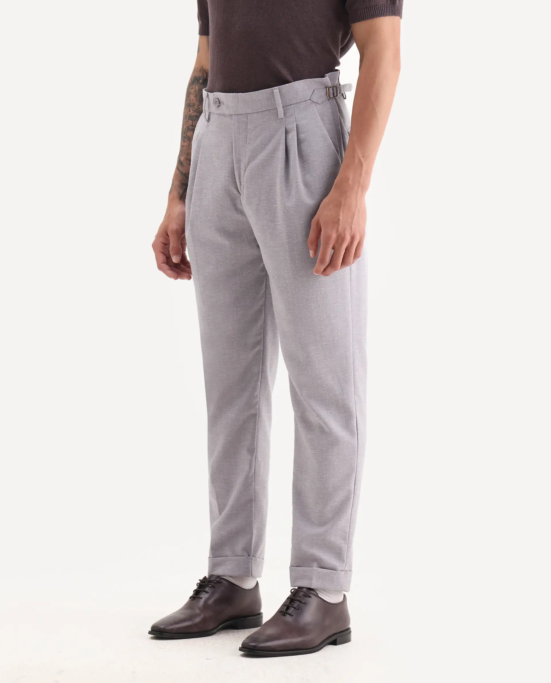 Rare Rabbit Men's Rhesa Dusky Purple Linen Blend Plain Relaxed Fit Trouser - Image 2