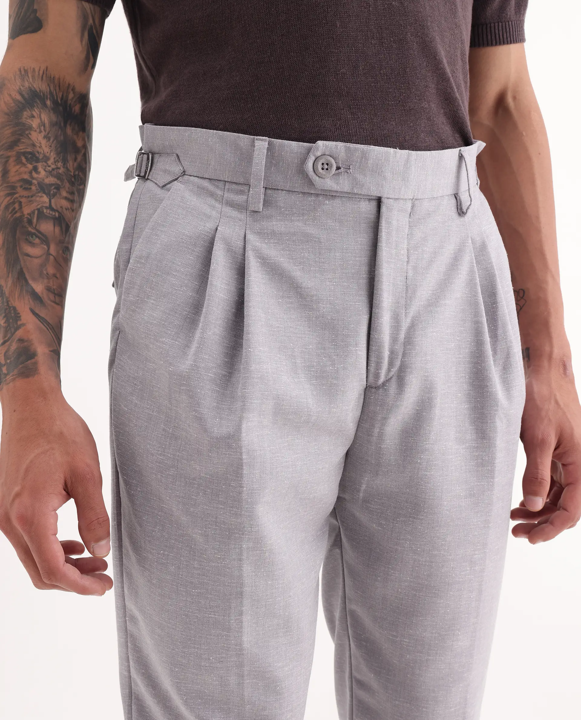 Rare Rabbit Men's Rhesa Dusky Purple Linen Blend Plain Relaxed Fit Trouser - Image 3