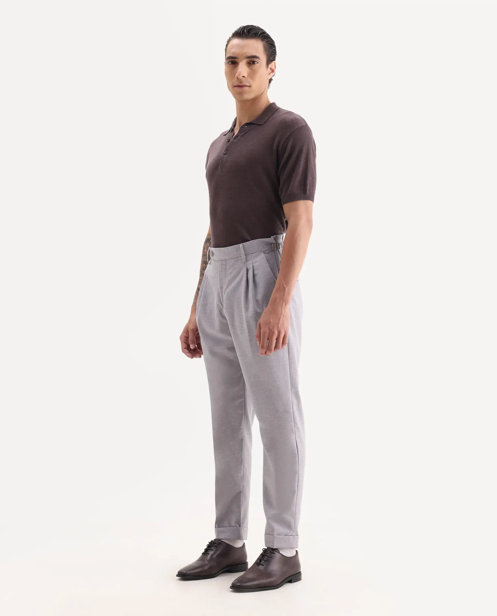 Rare Rabbit Men's Rhesa Dusky Purple Linen Blend Plain Relaxed Fit Trouser - Image 4