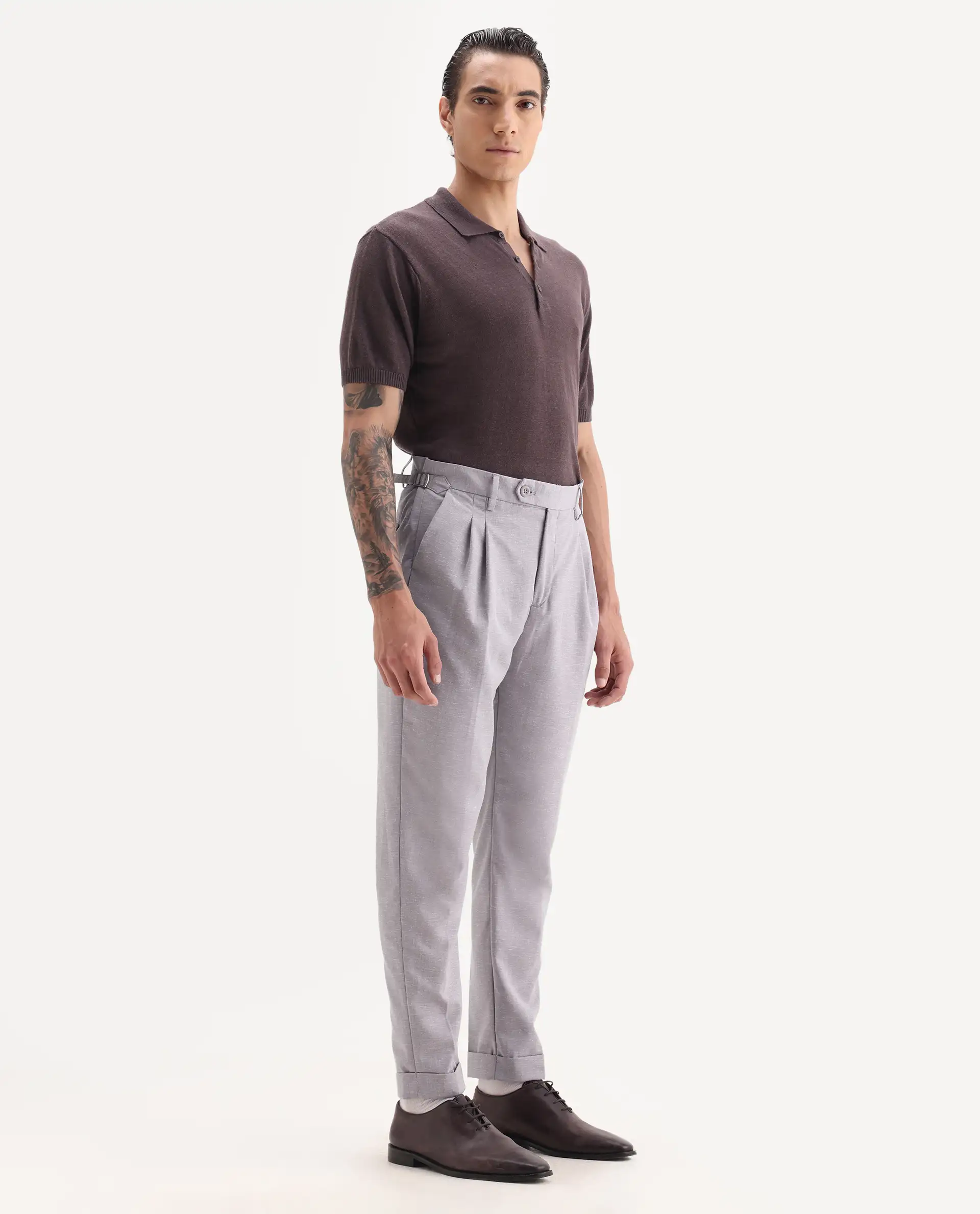 Rare Rabbit Men's Rhesa Dusky Purple Linen Blend Plain Relaxed Fit Trouser - Image 6