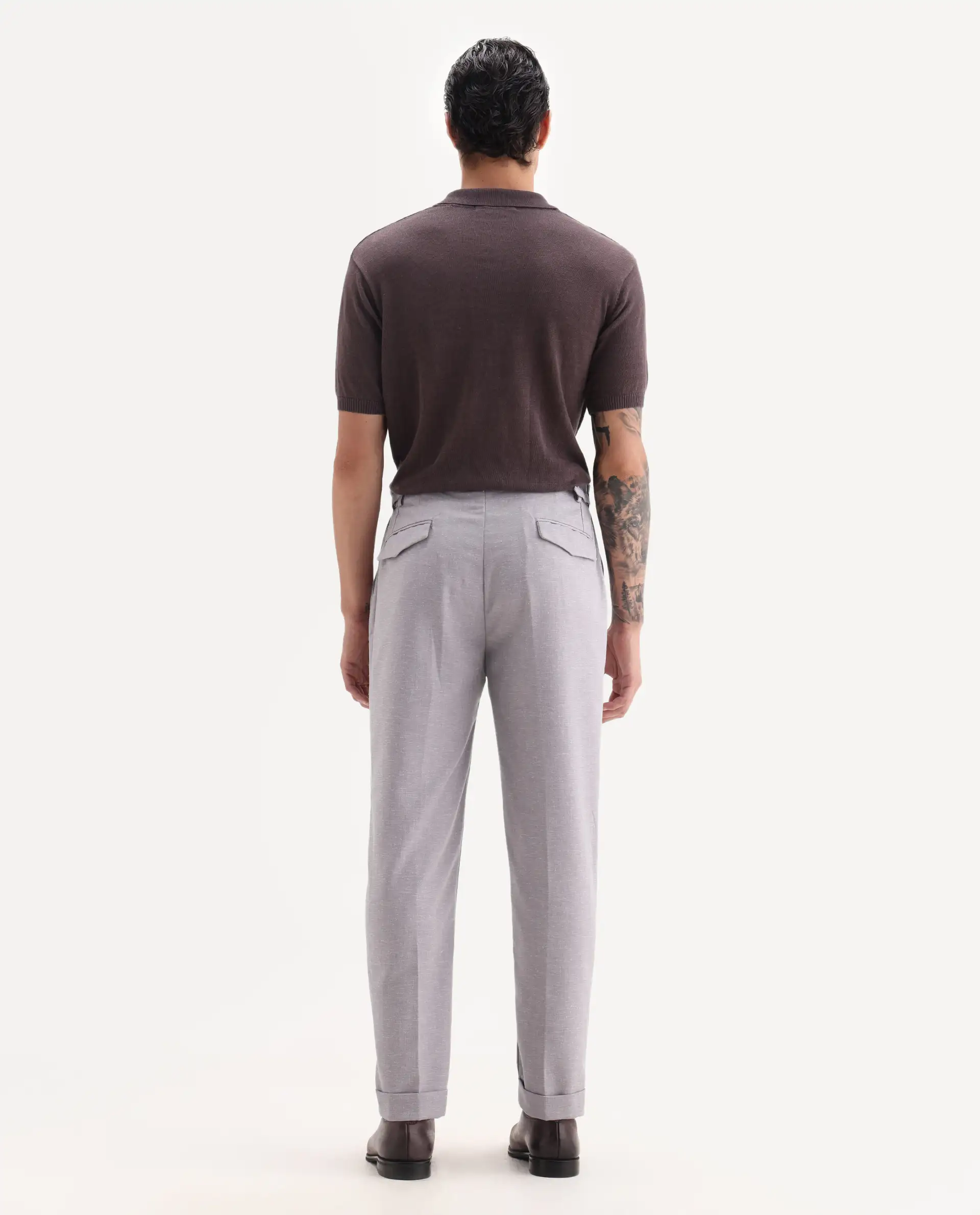 Rare Rabbit Men's Rhesa Dusky Purple Linen Blend Plain Relaxed Fit Trouser - Image 7