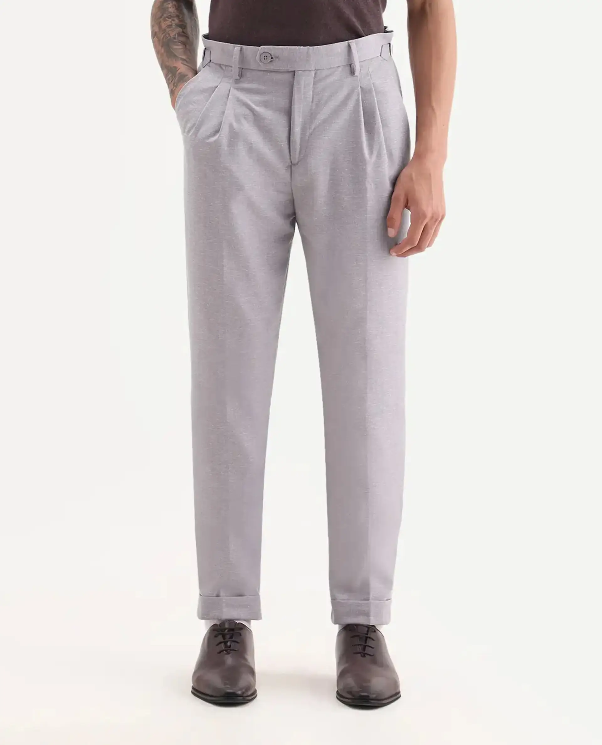 Rare Rabbit Men's Rhesa Dusky Purple Linen Blend Plain Relaxed Fit Trouser - Image 8