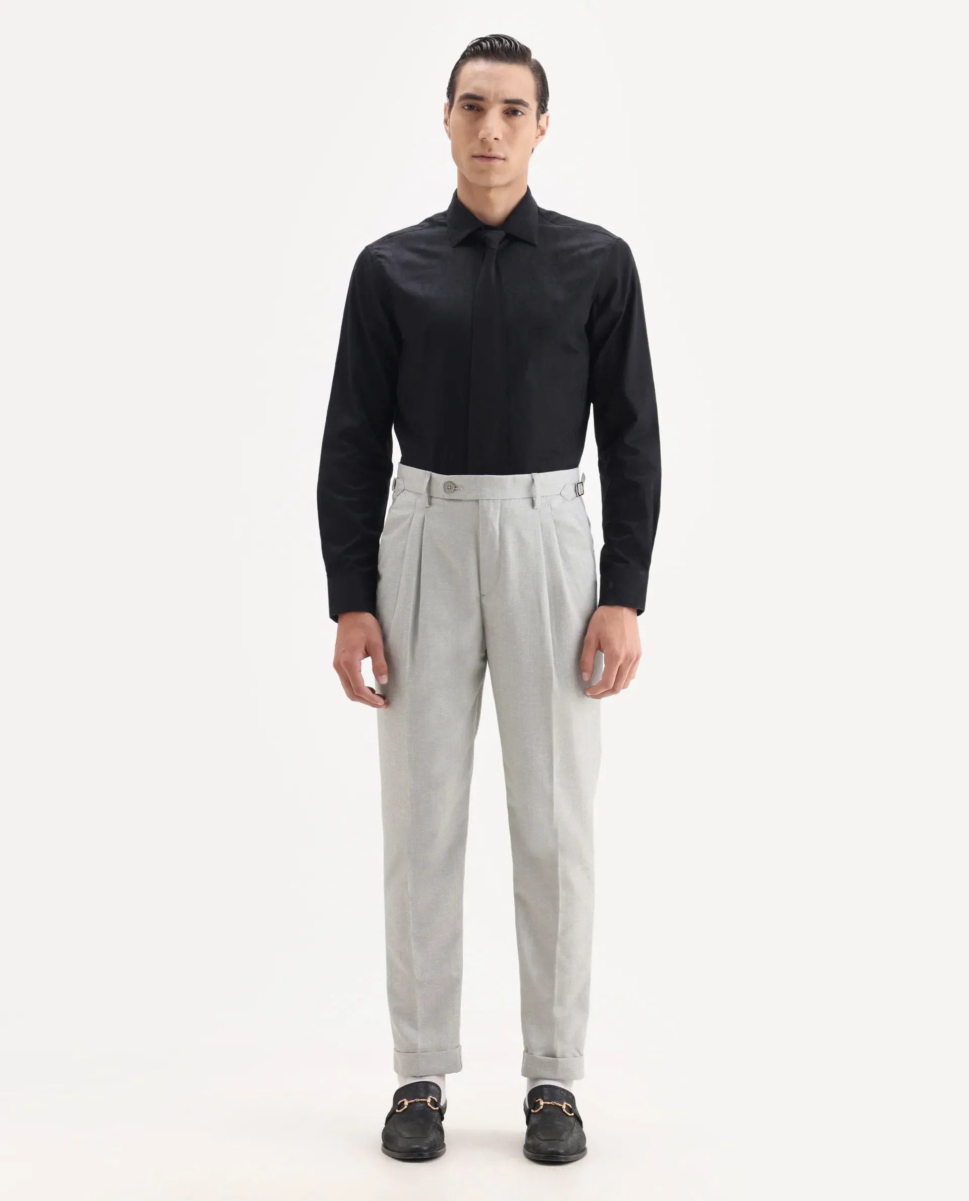 Rare Rabbit Men's Rhesa Grey Linen Blend Plain Relaxed Fit Trouser