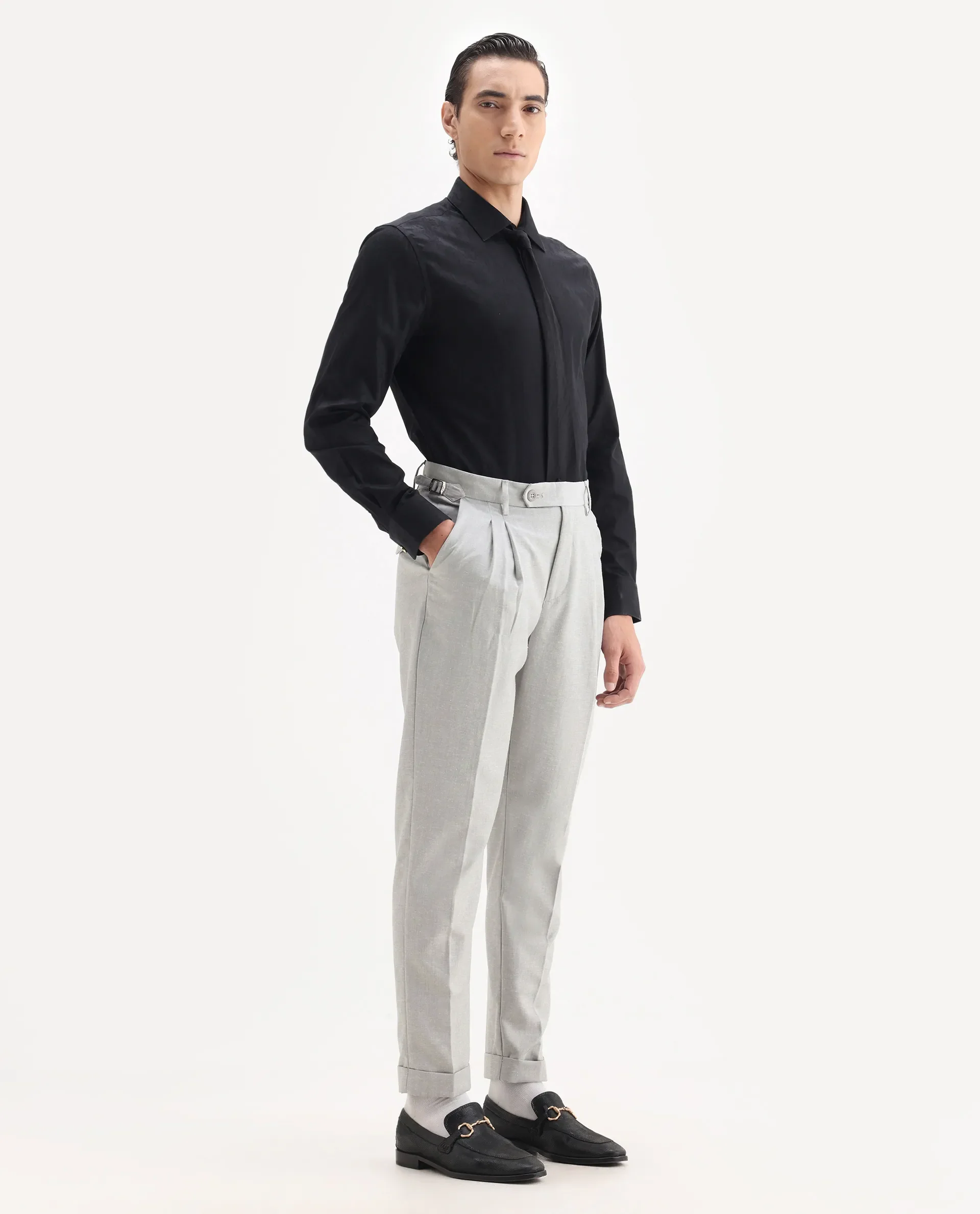 Rare Rabbit Men's Rhesa Grey Linen Blend Plain Relaxed Fit Trouser - Image 5