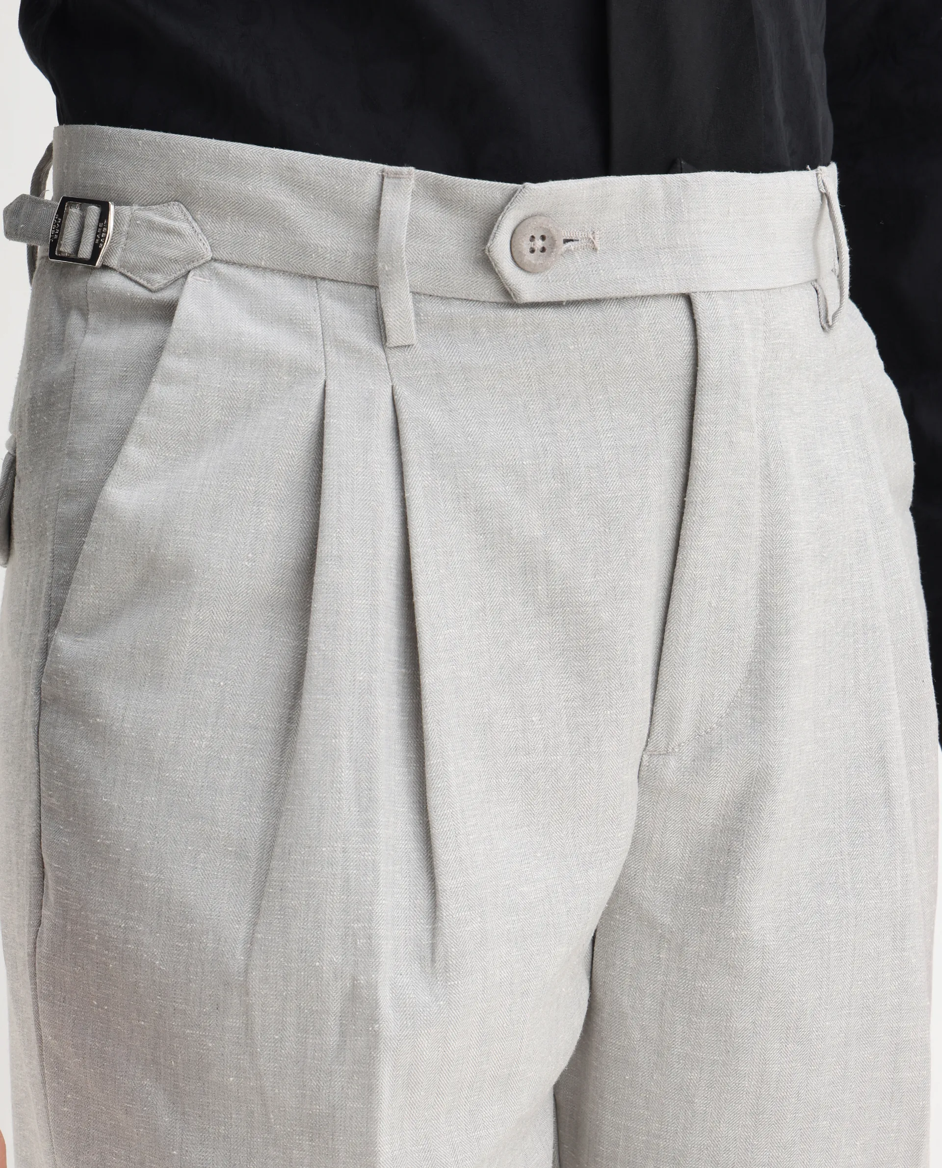 Rare Rabbit Men's Rhesa Grey Linen Blend Plain Relaxed Fit Trouser - Image 6