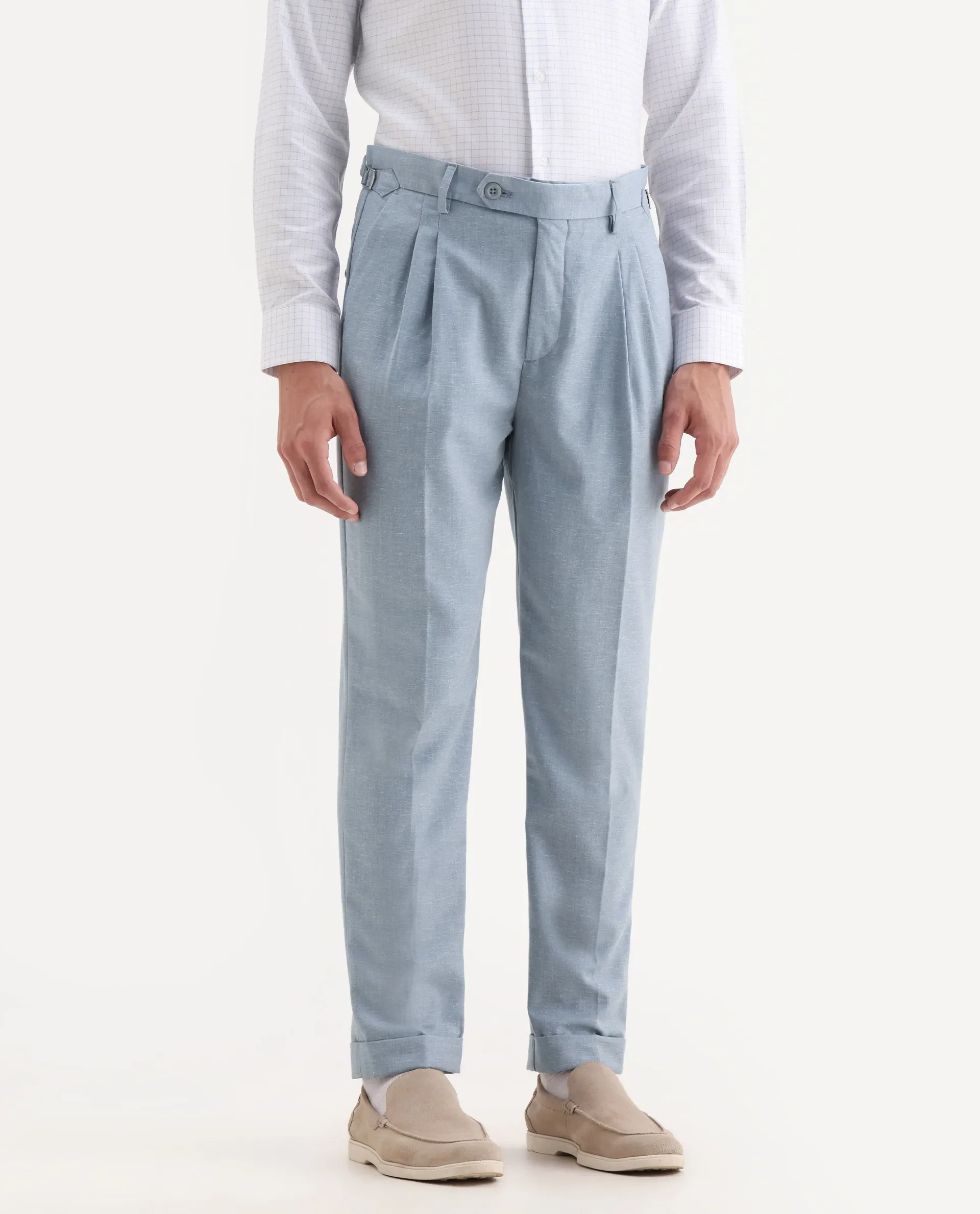 Rare Rabbit Men's Rhesa Light Blue Linen Blend Plain Relaxed Fit Trouser - Image 2