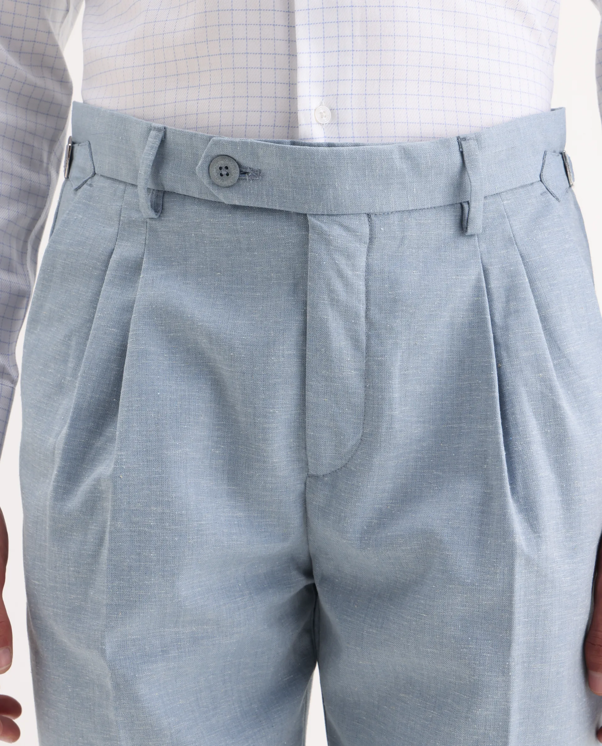 Rare Rabbit Men's Rhesa Light Blue Linen Blend Plain Relaxed Fit Trouser - Image 3