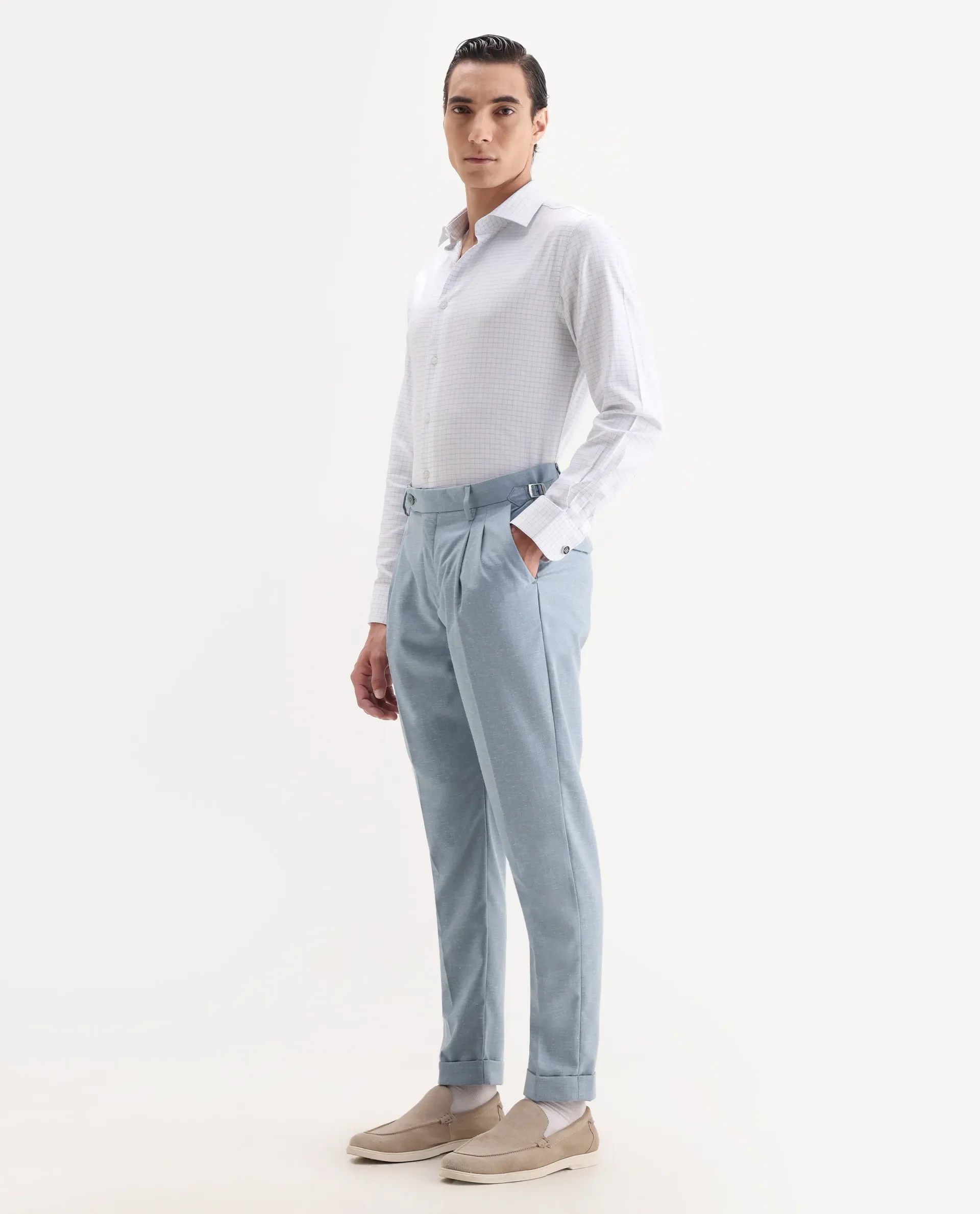 Rare Rabbit Men's Rhesa Light Blue Linen Blend Plain Relaxed Fit Trouser - Image 4