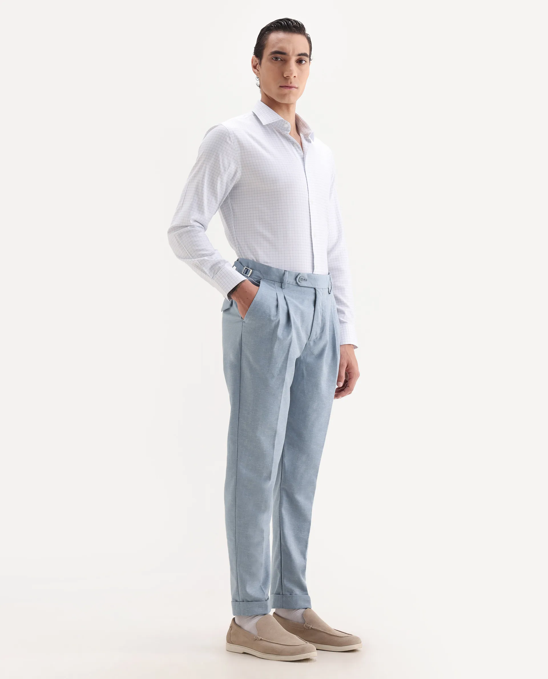 Rare Rabbit Men's Rhesa Light Blue Linen Blend Plain Relaxed Fit Trouser - Image 5