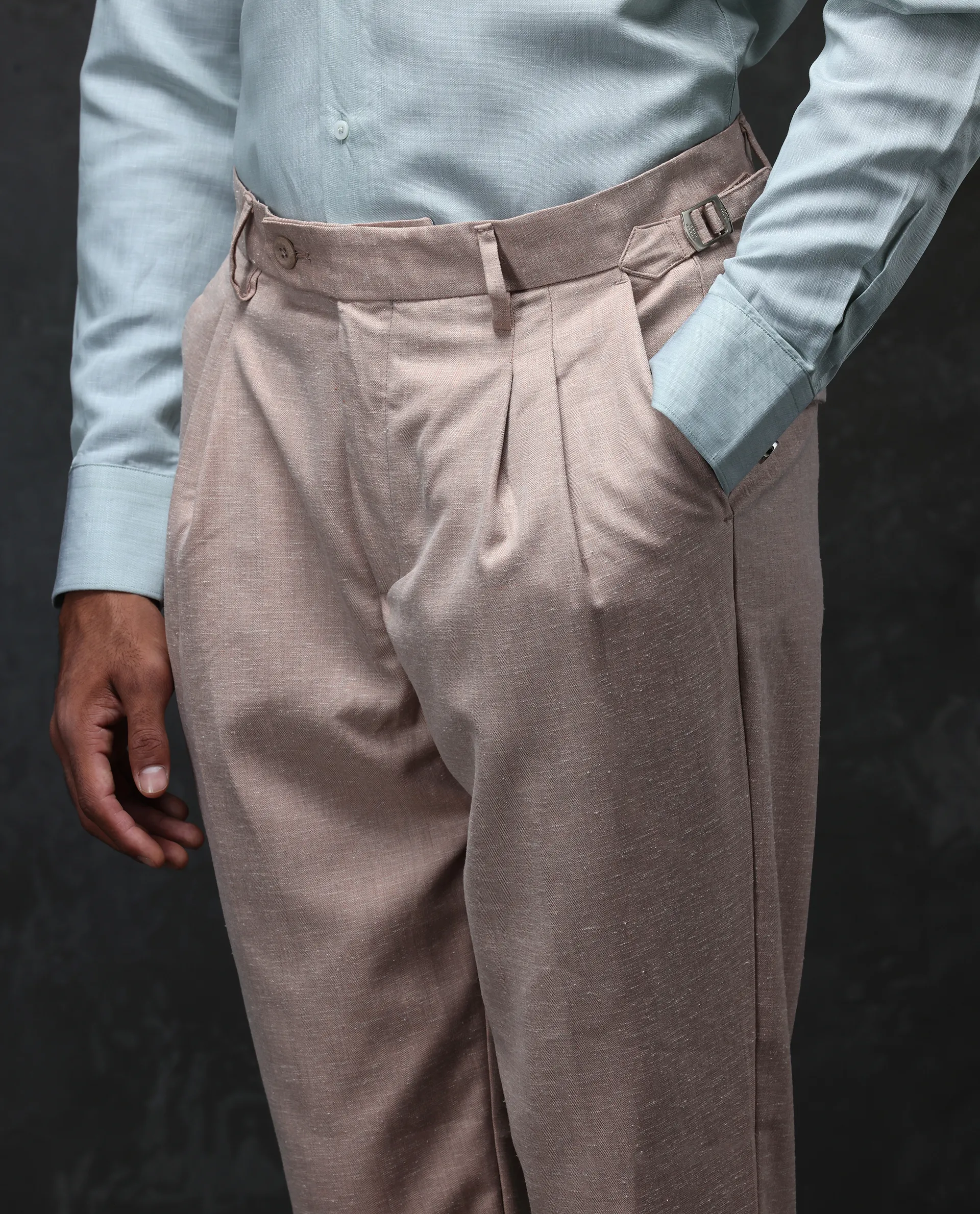 Rare Rabbit Men's Rhesa Light Rust Linen Blend Plain Relaxed Fit Trouser - Image 2