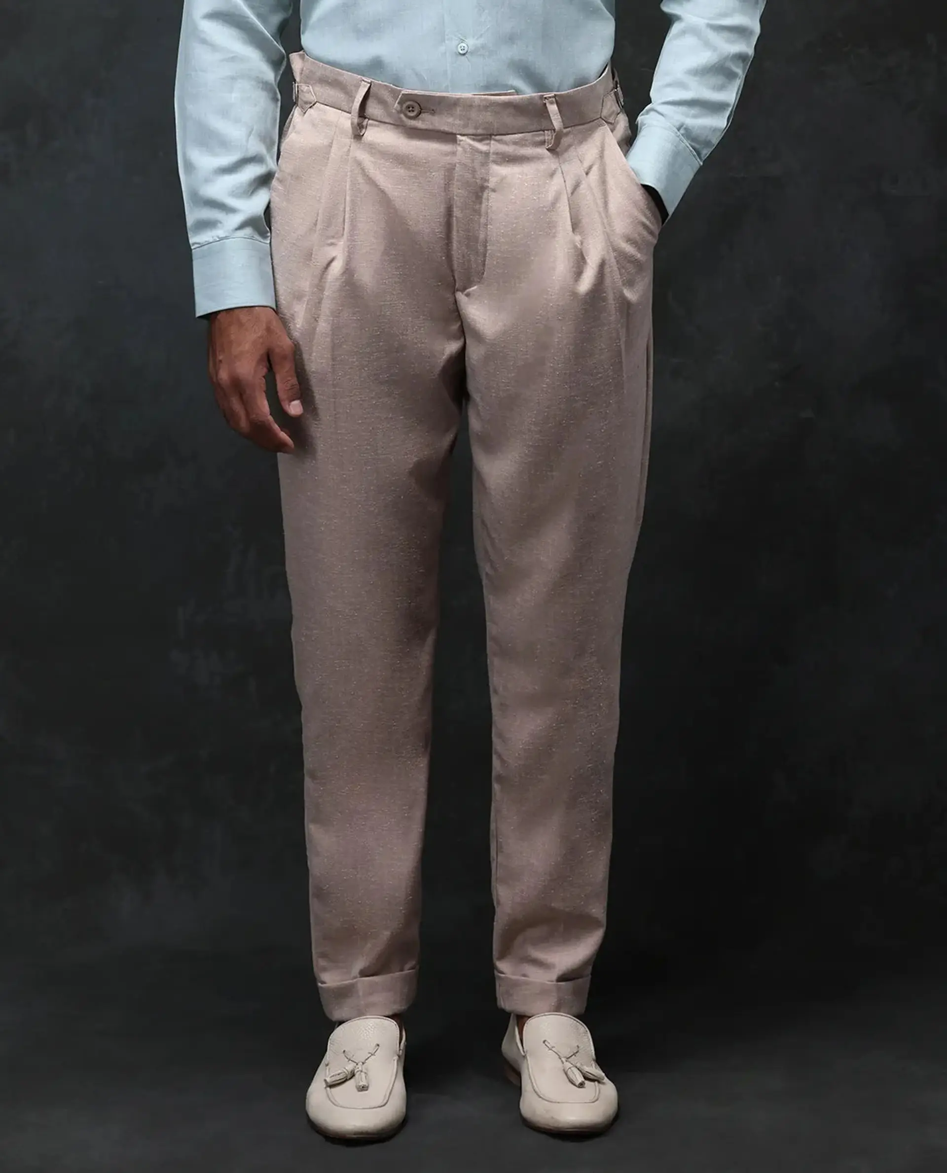 Rare Rabbit Men's Rhesa Light Rust Linen Blend Plain Relaxed Fit Trouser - Image 7