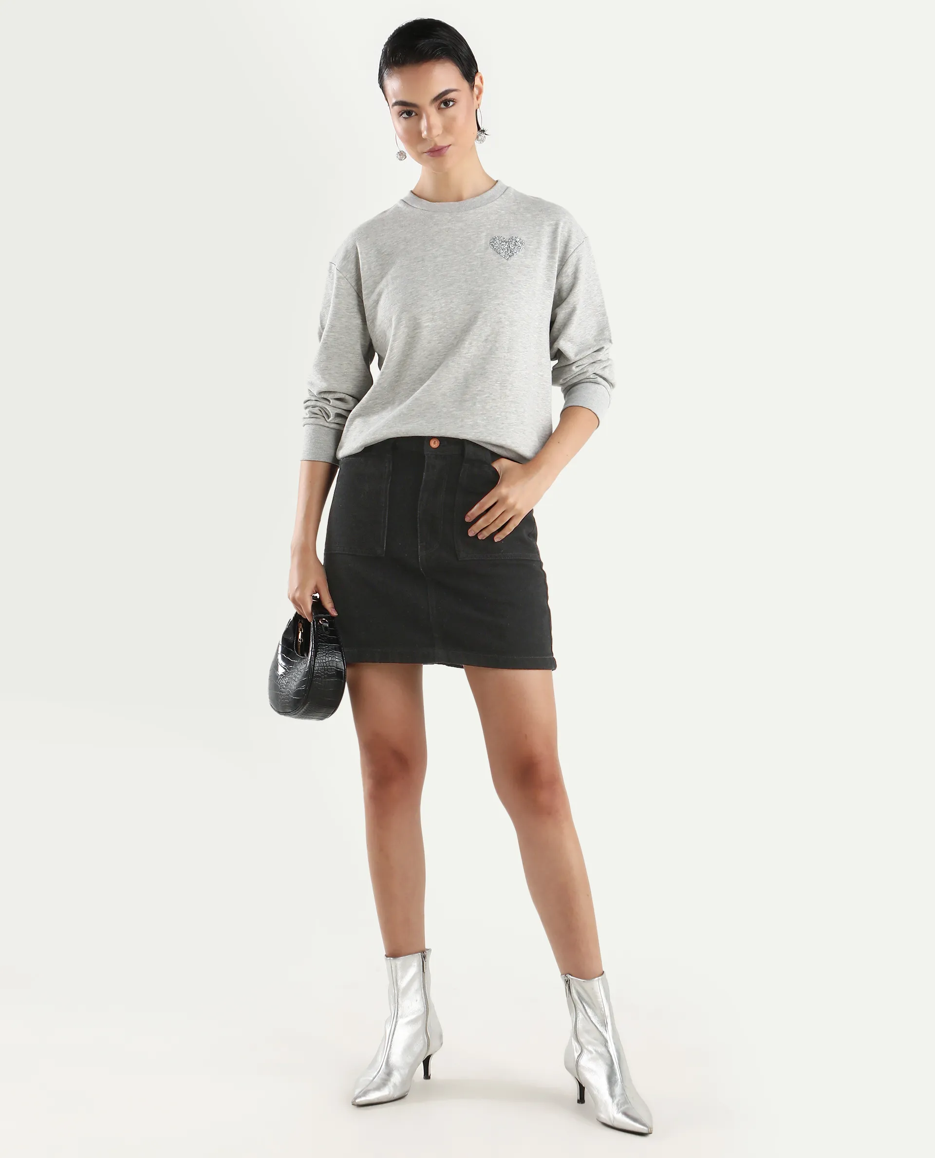 Rareism Women's Rhink Melange Cotton Blend Hooded Plain Relaxed Fit Sweatshirt - Image 2