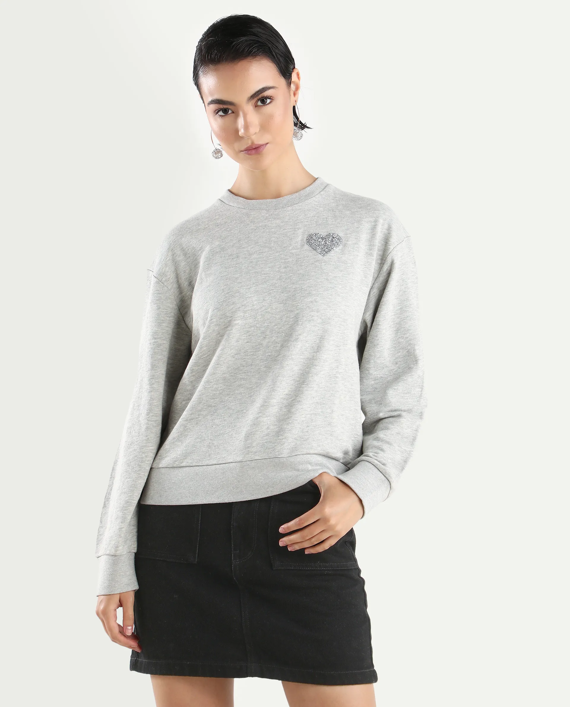 Rareism Women's Rhink Melange Cotton Blend Hooded Plain Relaxed Fit Sweatshirt - Image 3