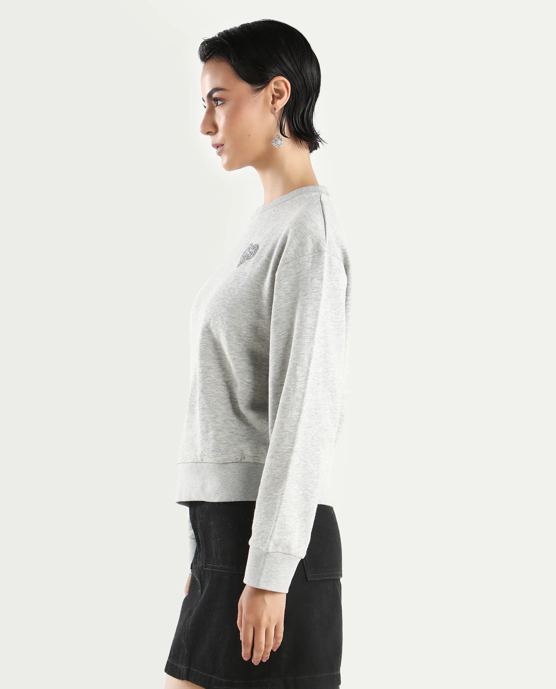 Rareism Women's Rhink Melange Cotton Blend Hooded Plain Relaxed Fit Sweatshirt - Image 5