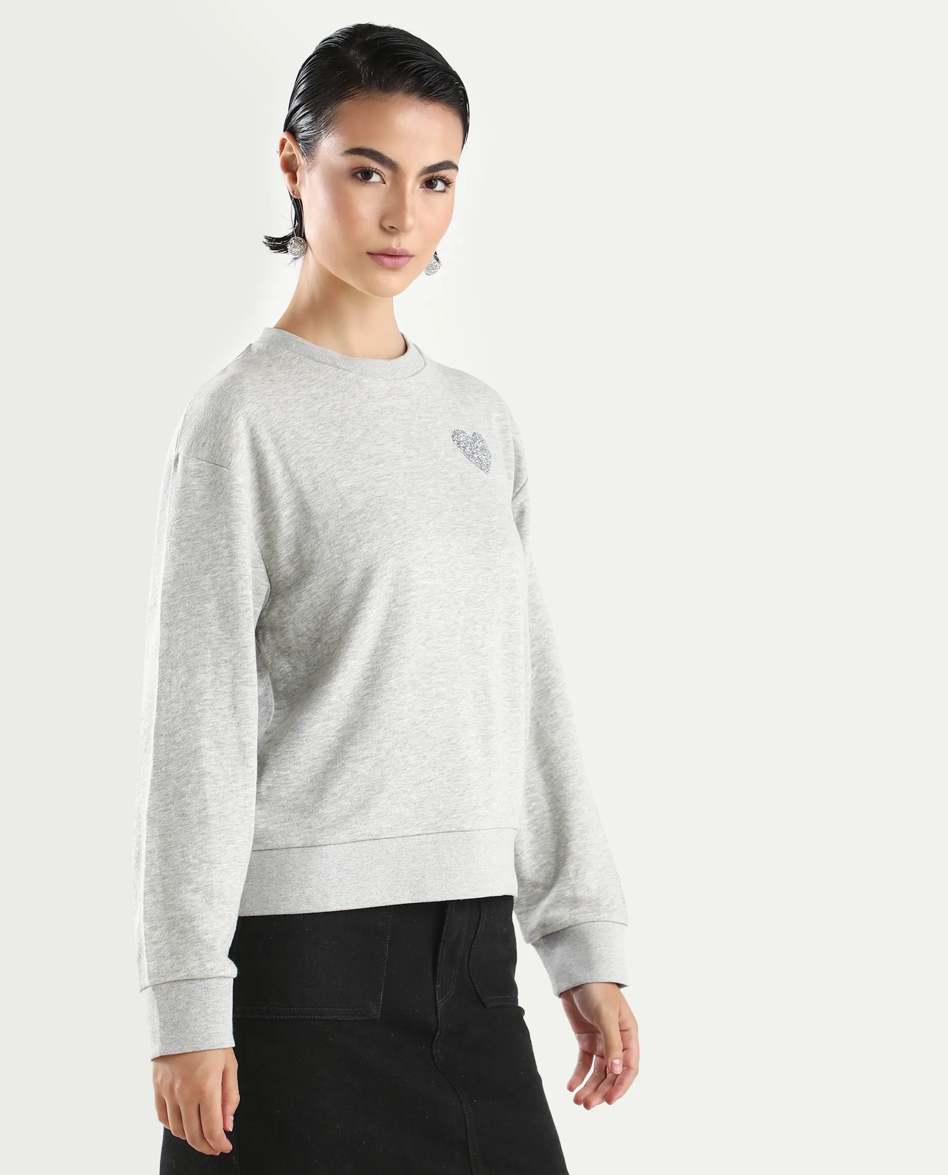 Rareism Women's Rhink Melange Cotton Blend Hooded Plain Relaxed Fit Sweatshirt - Image 6