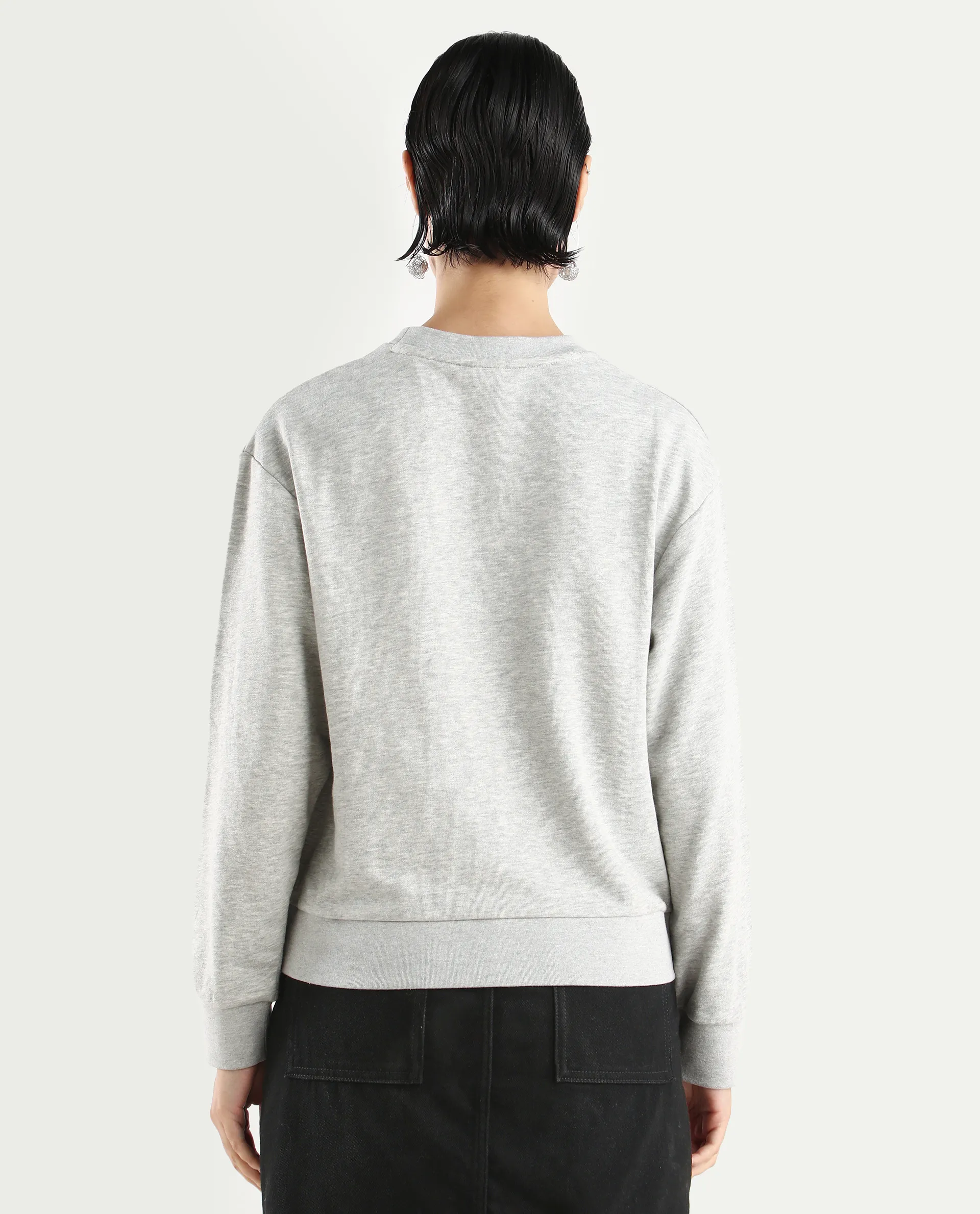 Rareism Women's Rhink Melange Cotton Blend Hooded Plain Relaxed Fit Sweatshirt - Image 7