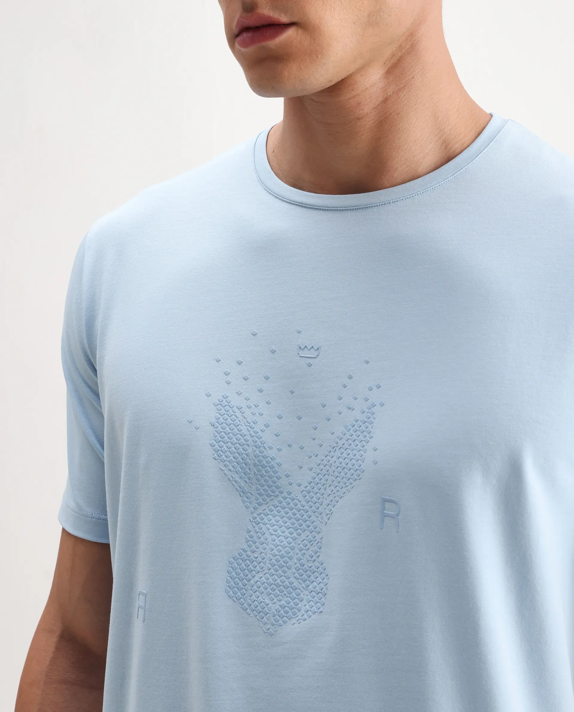 Rare Rabbit Men's Rhod Light Blue Cotton Blend Graphic Print Regular Fit Half Sleeve Crew Neck T-Shirt - Image 4