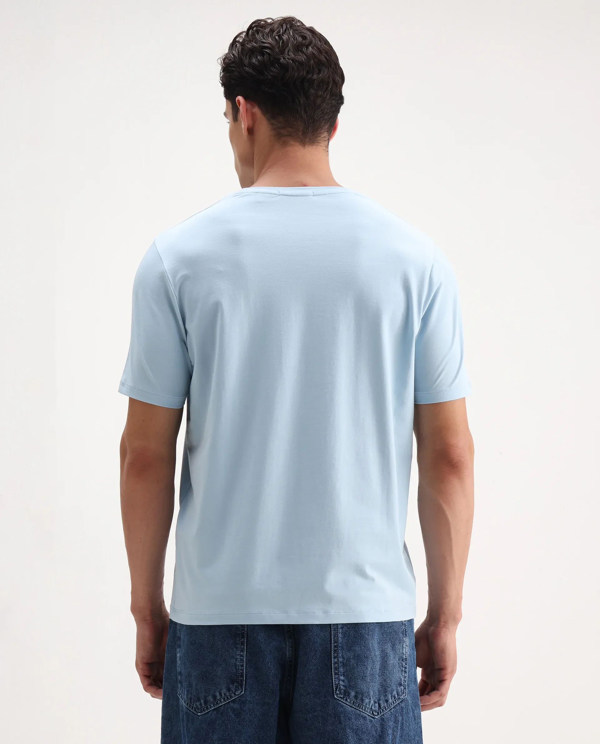 Rare Rabbit Men's Rhod Light Blue Cotton Blend Graphic Print Regular Fit Half Sleeve Crew Neck T-Shirt - Image 5