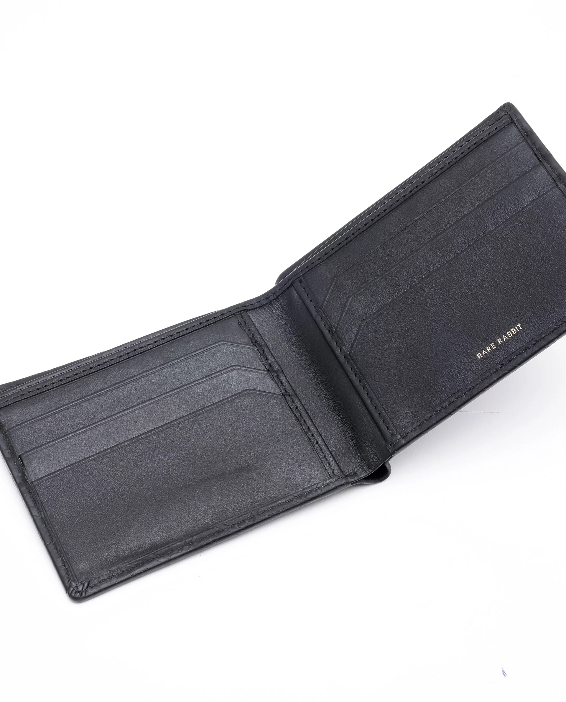 Rare Rabbit Men's Rhon Black Slim Bi Fold Rfid Embossed Monogram Wallet - Image 4
