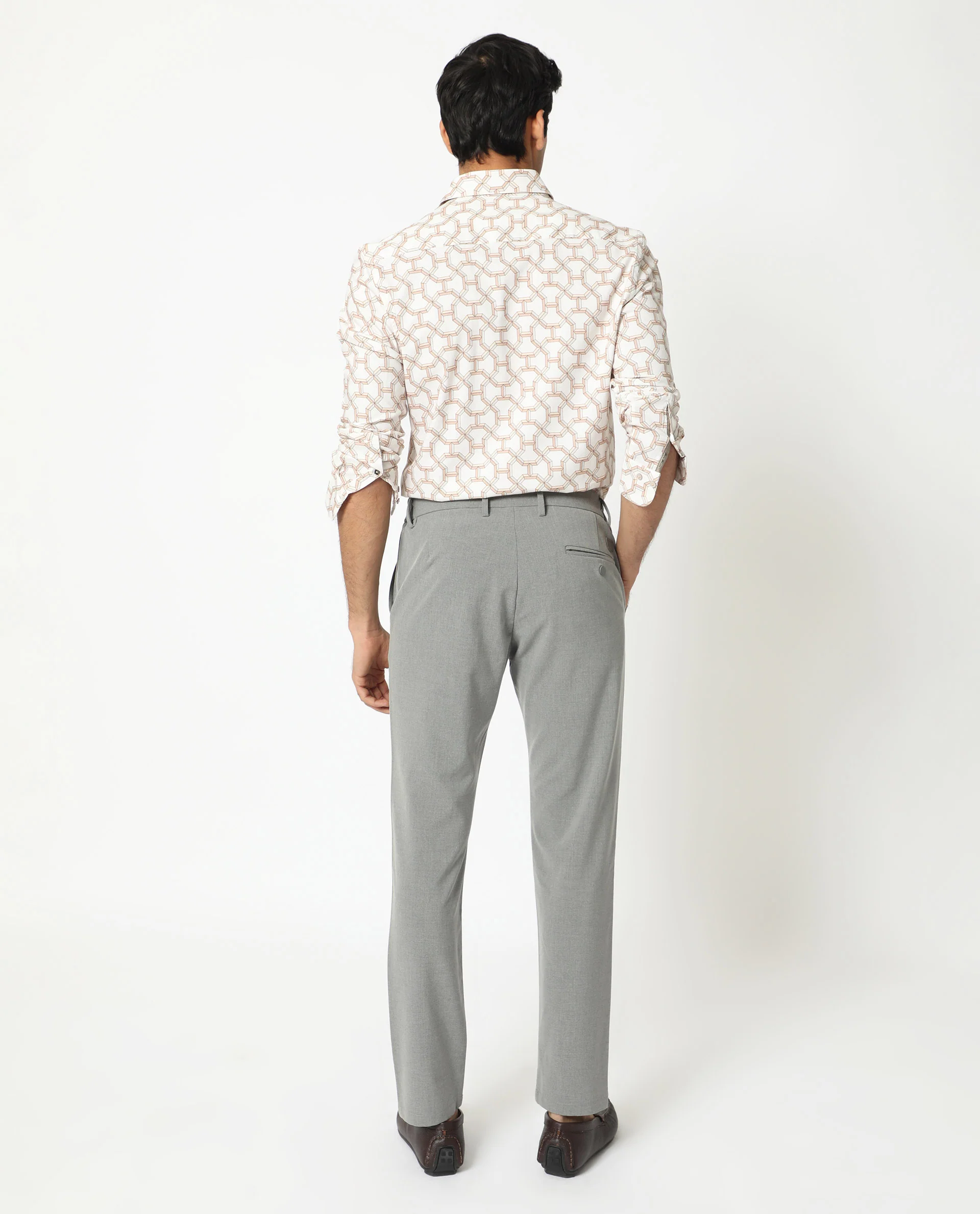 Rare Rabbit Men's Rhone Beige Cotton Geometric Print Regular Fit Full Sleeve Collared Shirt - Image 9