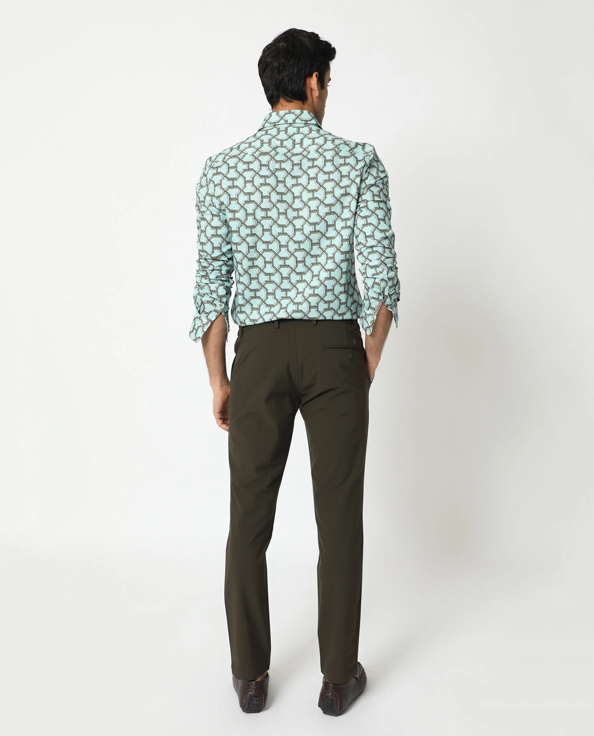 Rare Rabbit Men's Rhone Light Blue Cotton Geometric Print Regular Fit Full Sleeve Collared Shirt - Image 10