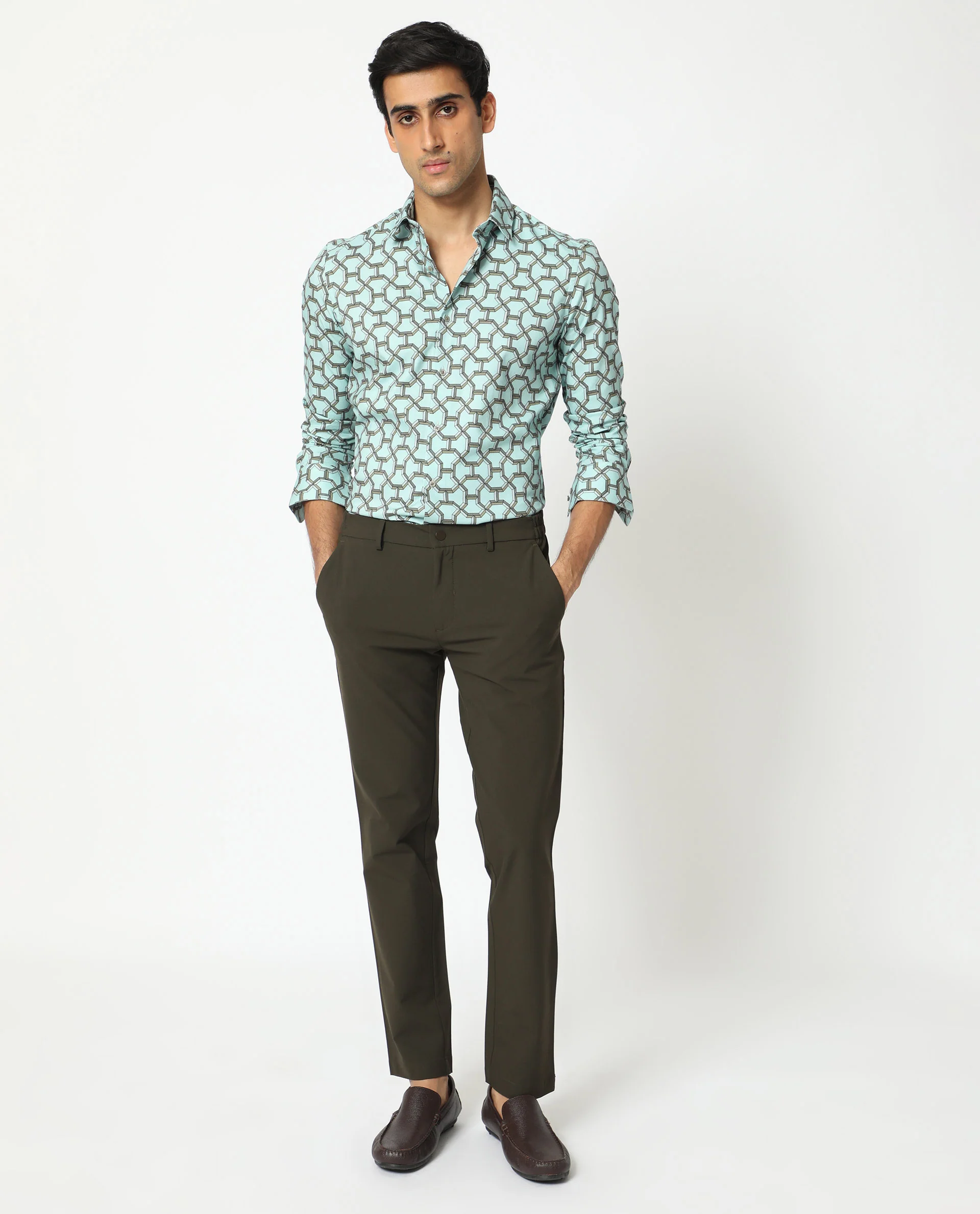 Rare Rabbit Men's Rhone Light Blue Cotton Geometric Print Regular Fit Full Sleeve Collared Shirt - Image 2