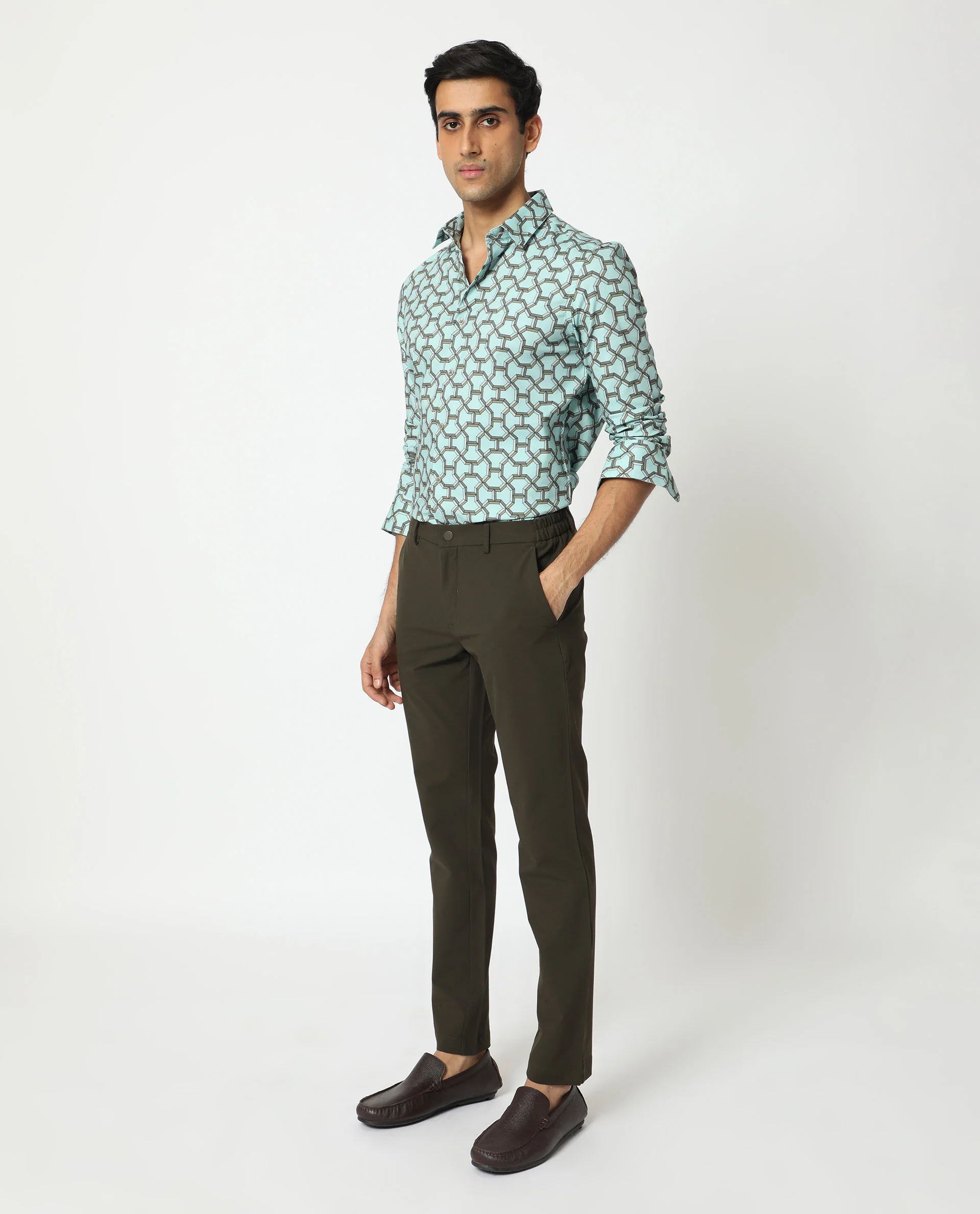 Rare Rabbit Men's Rhone Light Blue Cotton Geometric Print Regular Fit Full Sleeve Collared Shirt - Image 7