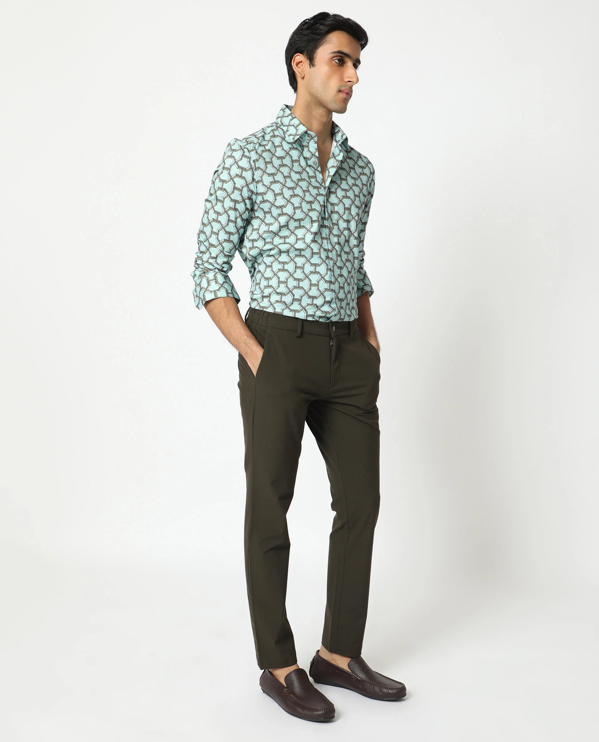Rare Rabbit Men's Rhone Light Blue Cotton Geometric Print Regular Fit Full Sleeve Collared Shirt - Image 9