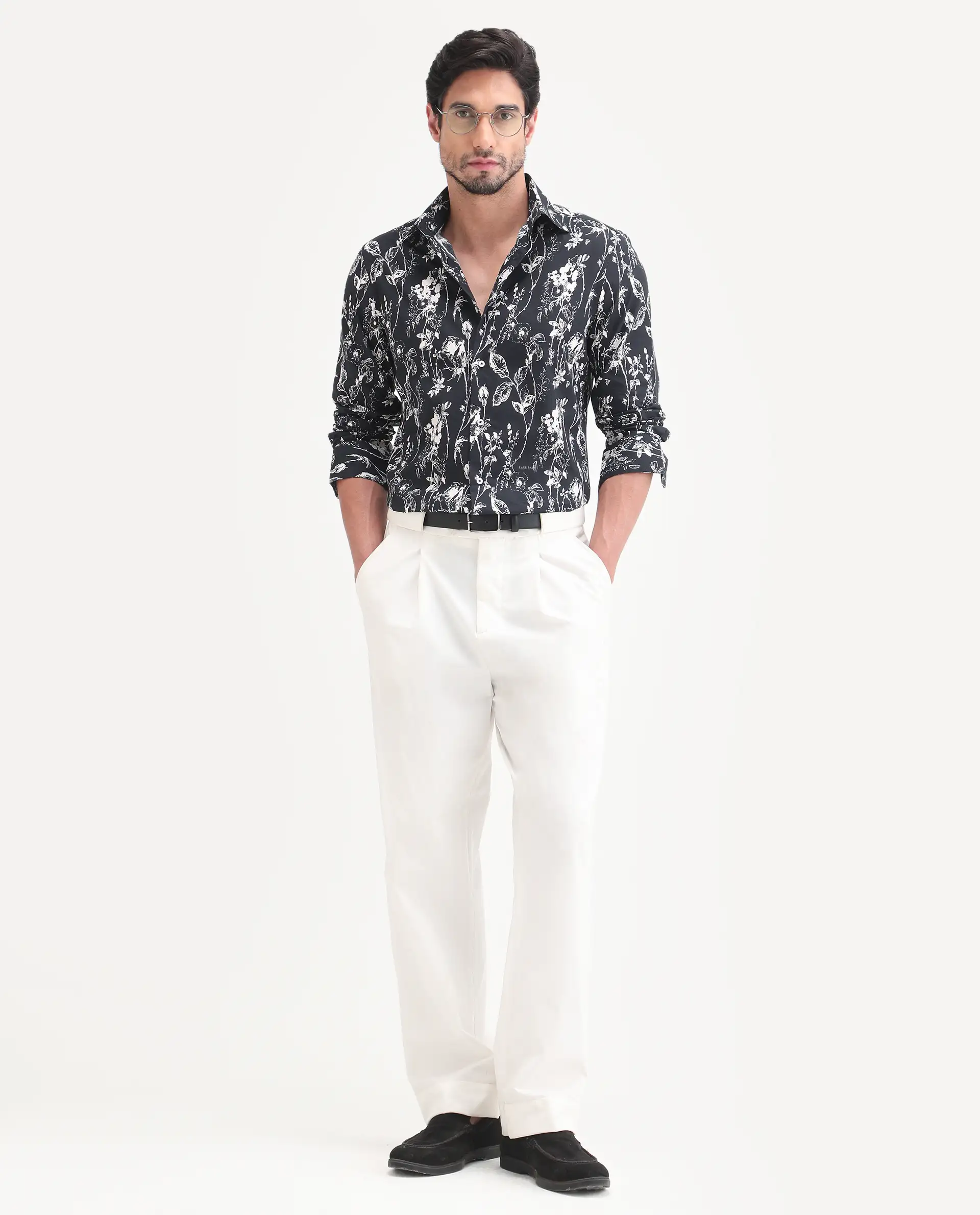 Rare Rabbit Men's Riaz Black Cotton Fabric Full Sleeve Spread Collar Regular Floral Print Shirt - Image 2