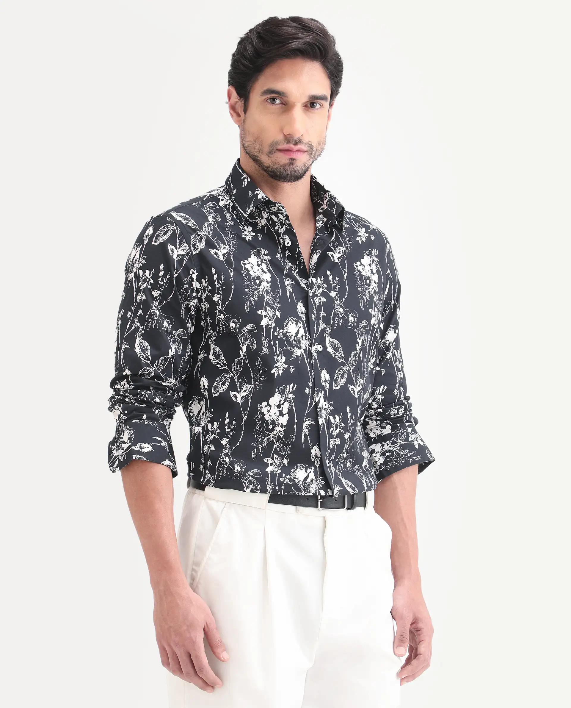 Rare Rabbit Men's Riaz Black Cotton Fabric Full Sleeve Spread Collar Regular Floral Print Shirt - Image 6