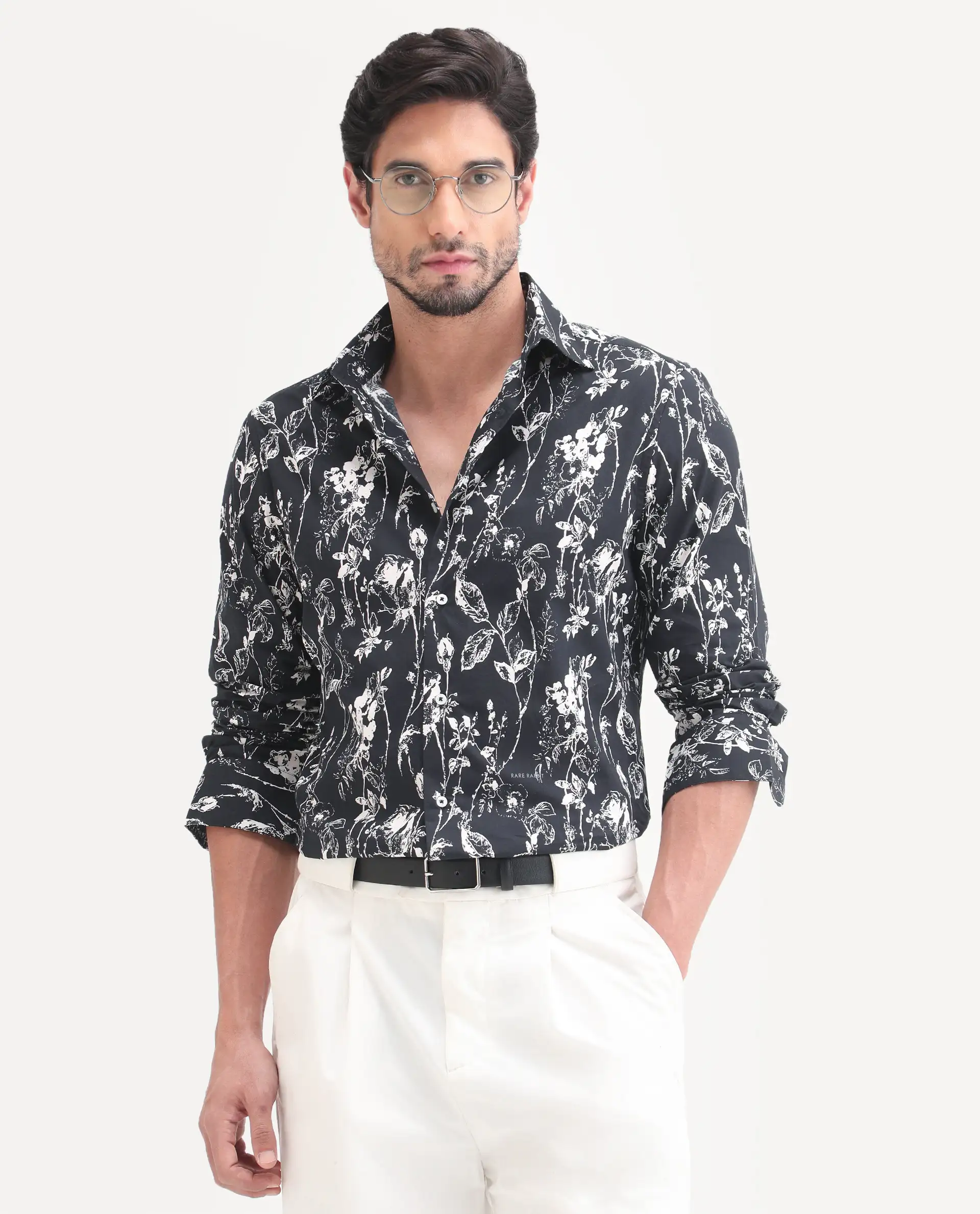Rare Rabbit Men's Riaz Black Cotton Fabric Full Sleeve Spread Collar Regular Floral Print Shirt - Image 7