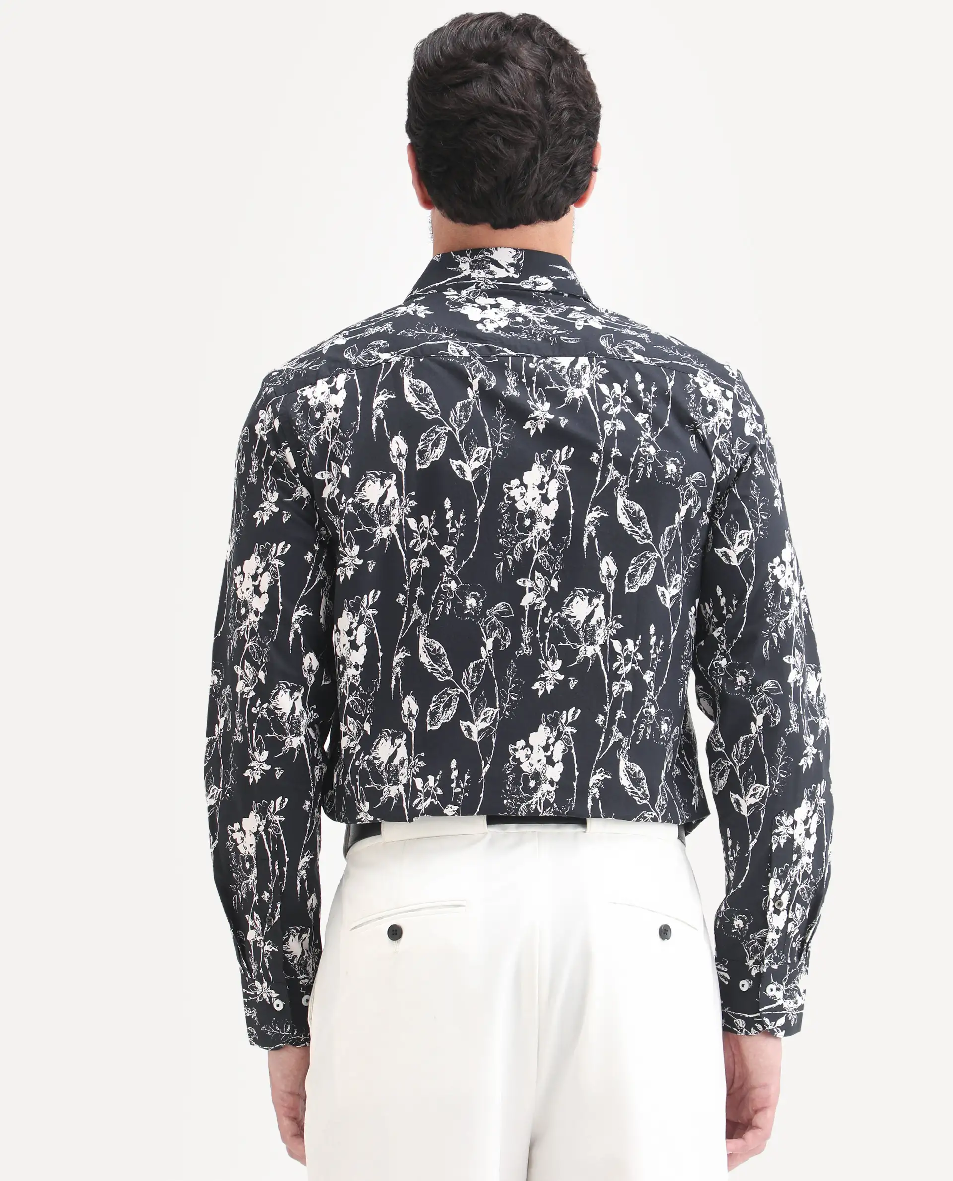 Rare Rabbit Men's Riaz Black Cotton Fabric Full Sleeve Spread Collar Regular Floral Print Shirt - Image 8