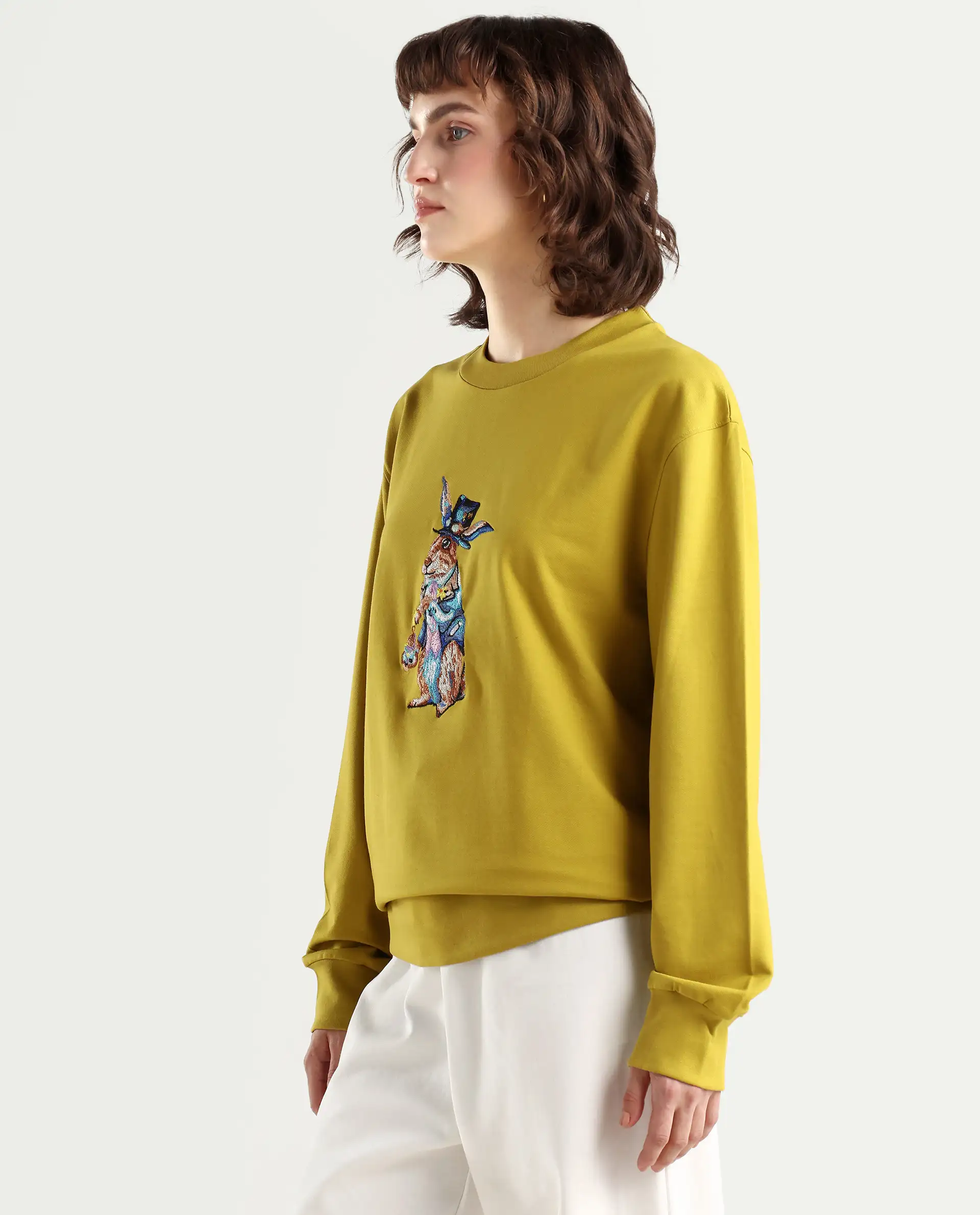 Rareism Women's Rib-1 Green Cotton Blend Crew Neck Plain Regular Fit Sweatshirt - Image 5