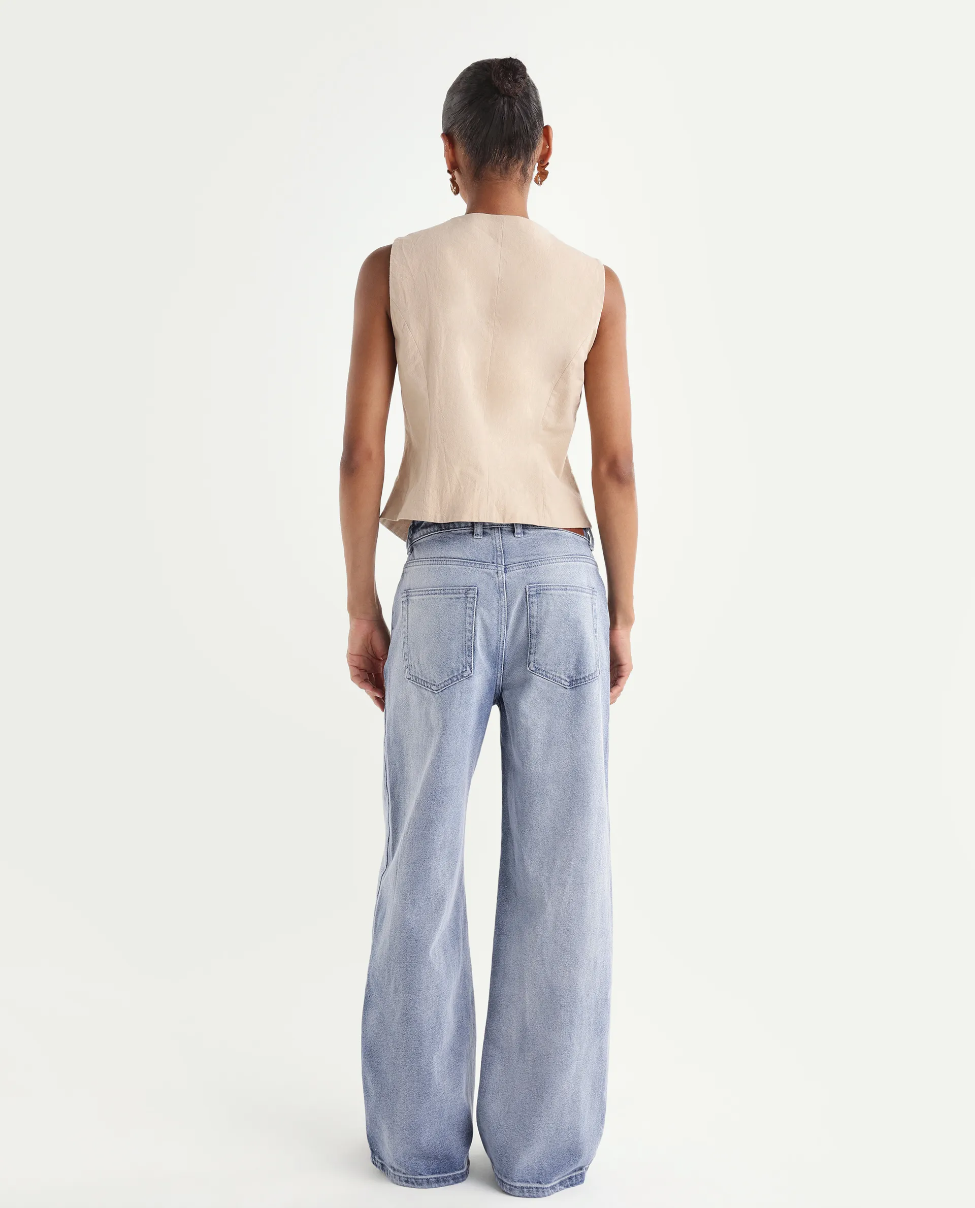 Rareism Women's Ribane Light Blue Cotton Wide Leg Plain Jeans - Image 7