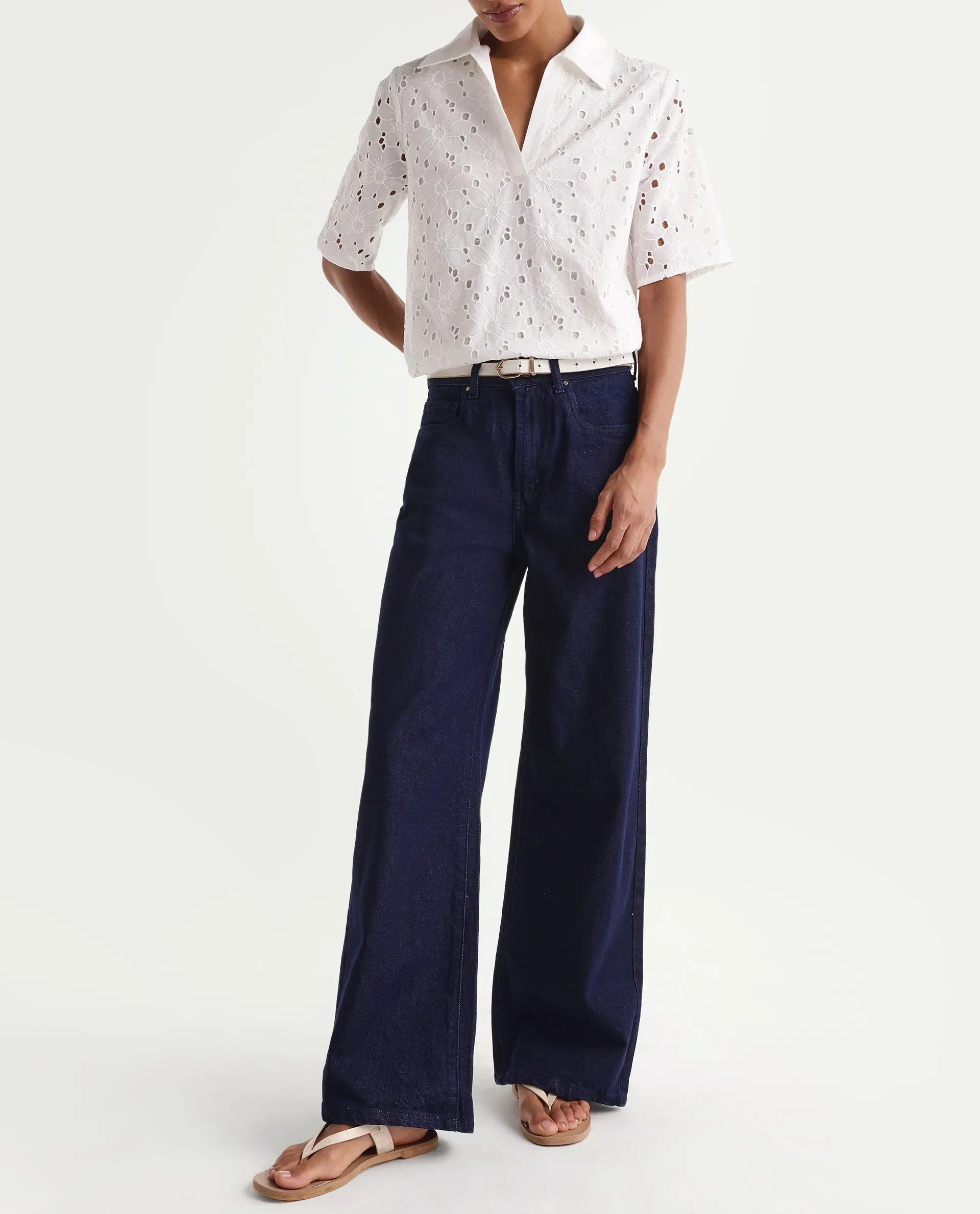 Rareism Women's Ribar Navy Cotton Wide Leg Plain Jeans - Image 2