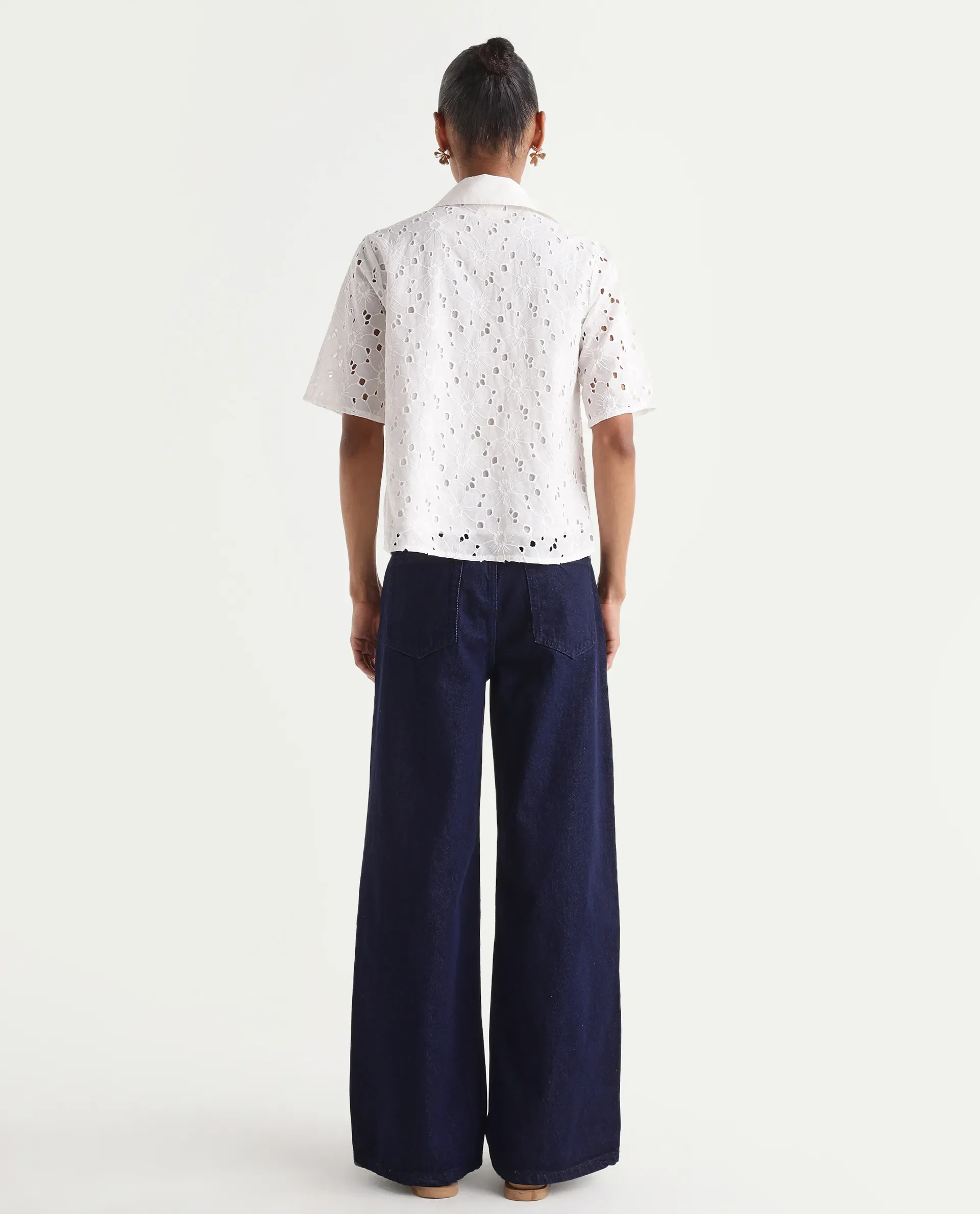 Rareism Women's Ribar Navy Cotton Wide Leg Plain Jeans - Image 6