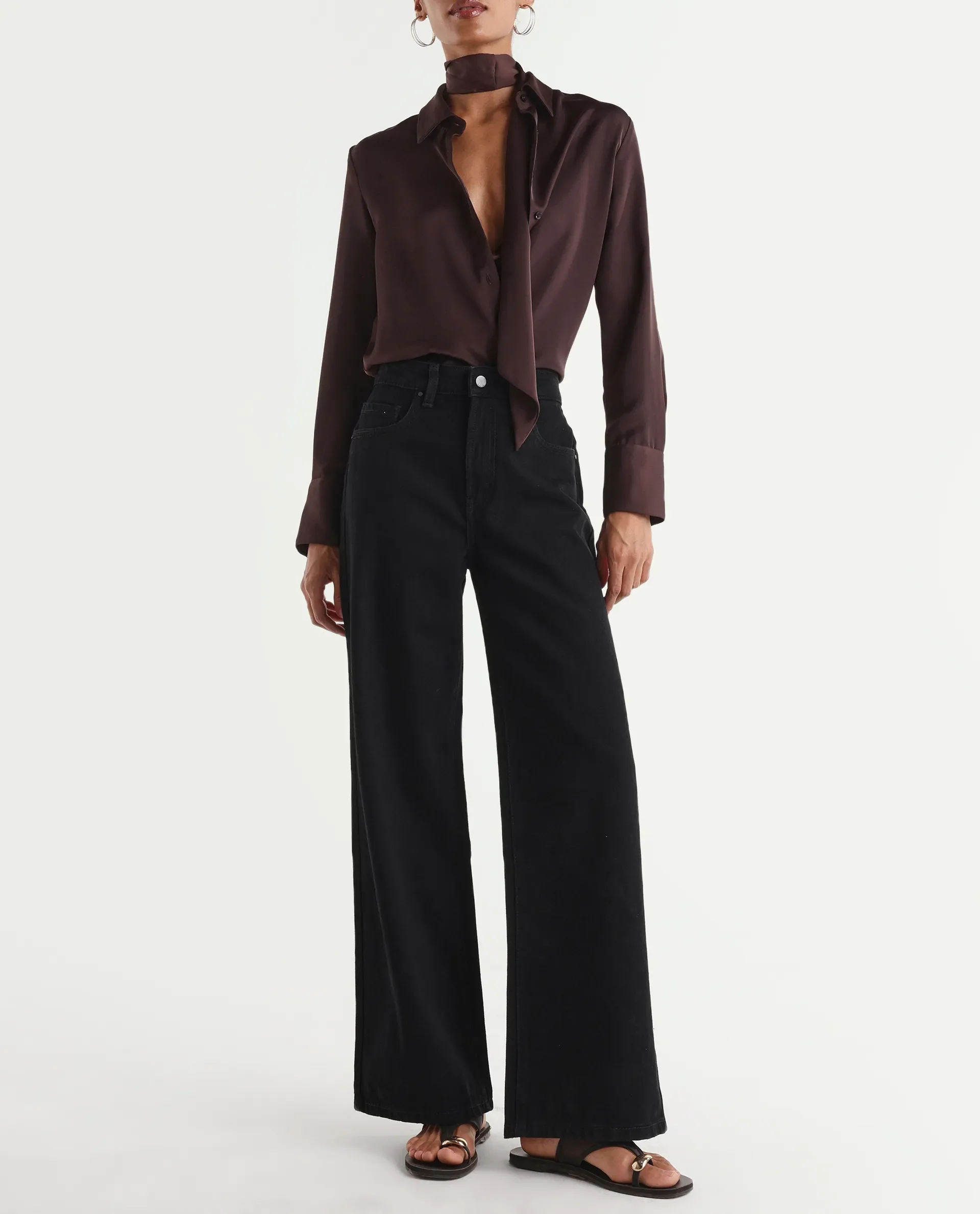 Rareism Women's Ribexa Black Cotton Wide Leg Plain Jeans - Image 2
