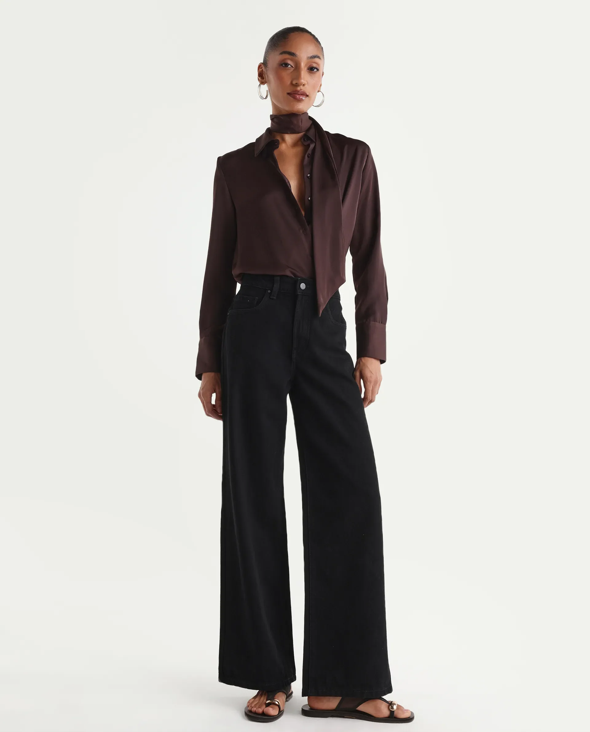 Rareism Women's Ribexa Black Cotton Wide Leg Plain Jeans - Image 3