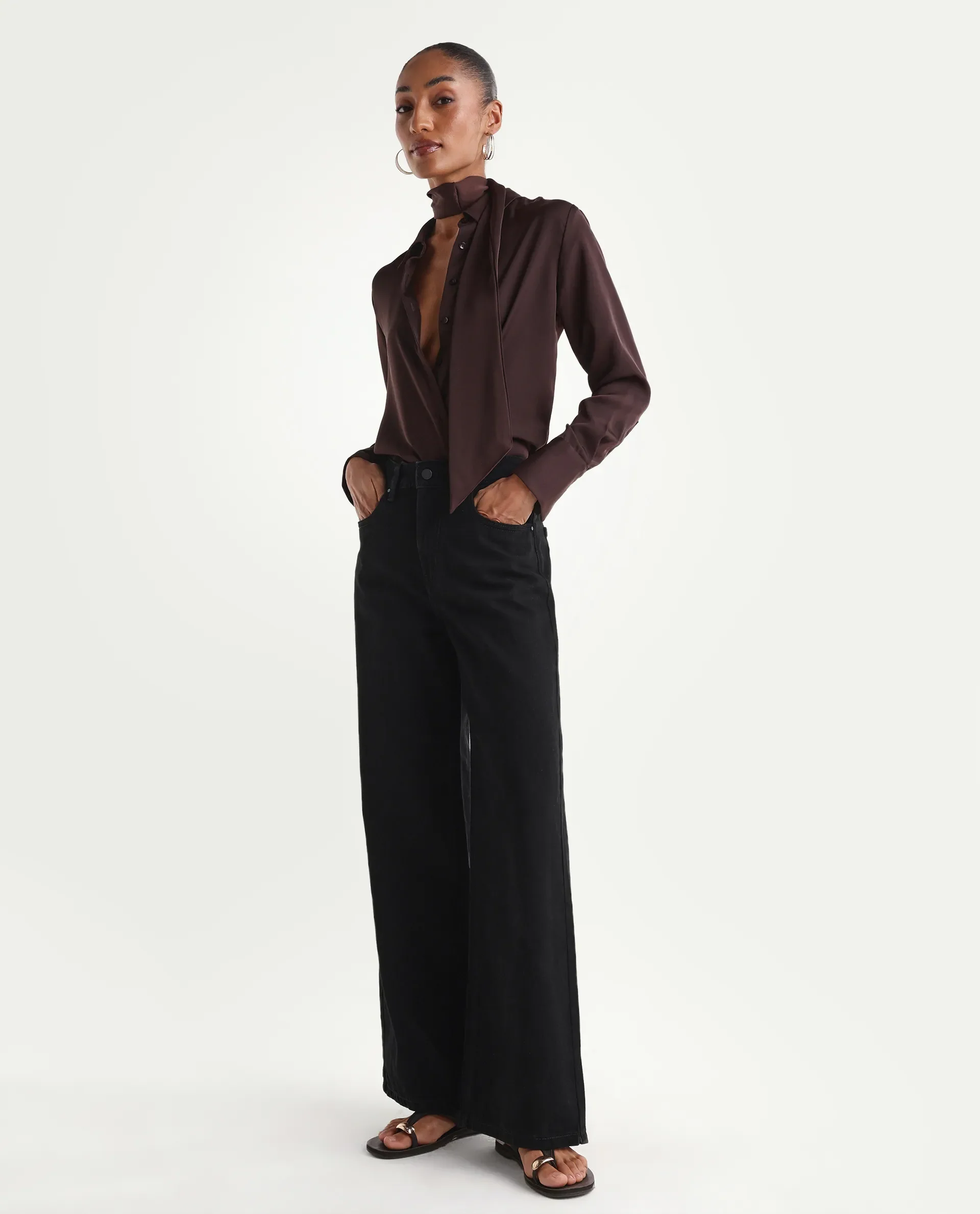 Rareism Women's Ribexa Black Cotton Wide Leg Plain Jeans - Image 5