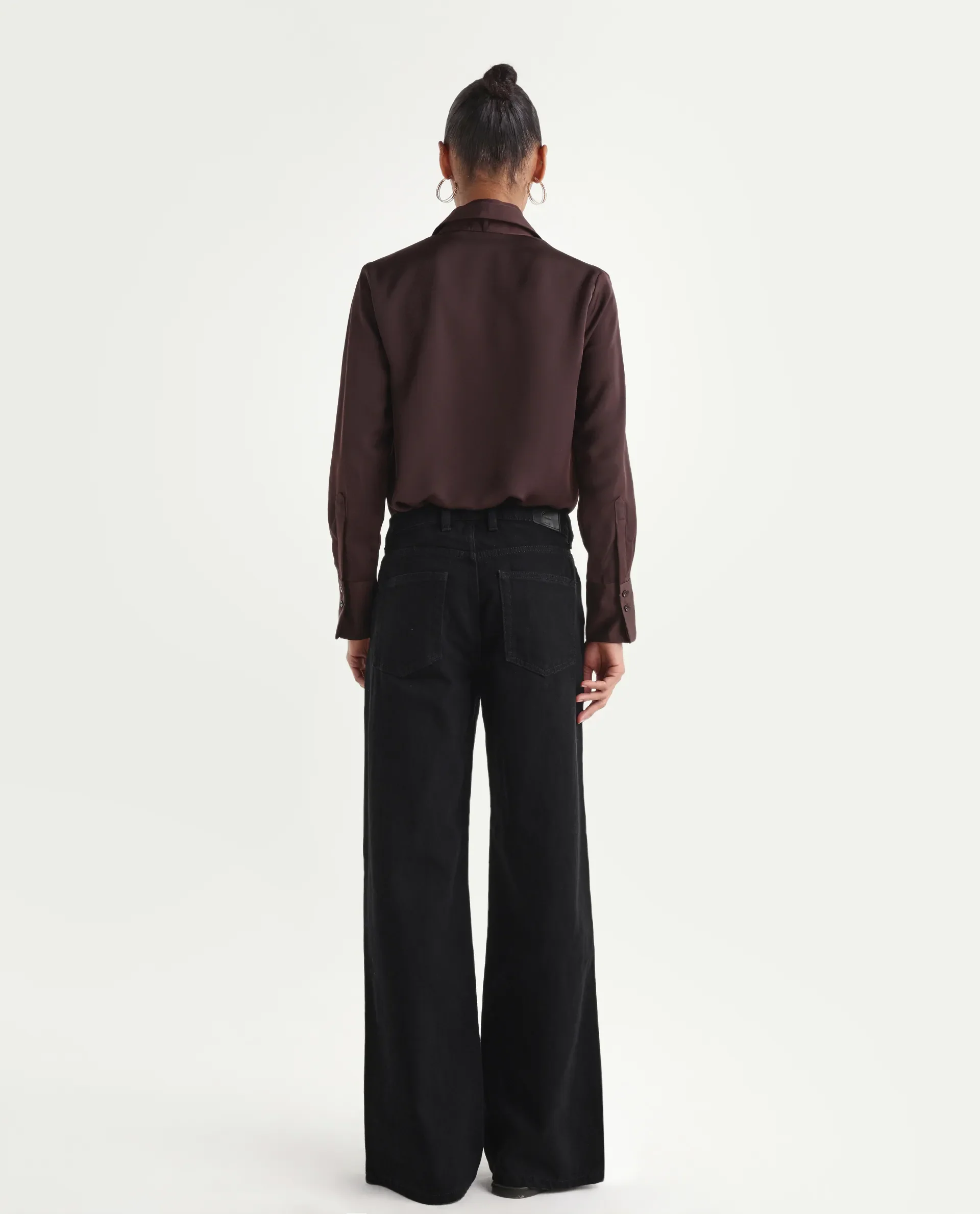 Rareism Women's Ribexa Black Cotton Wide Leg Plain Jeans - Image 7