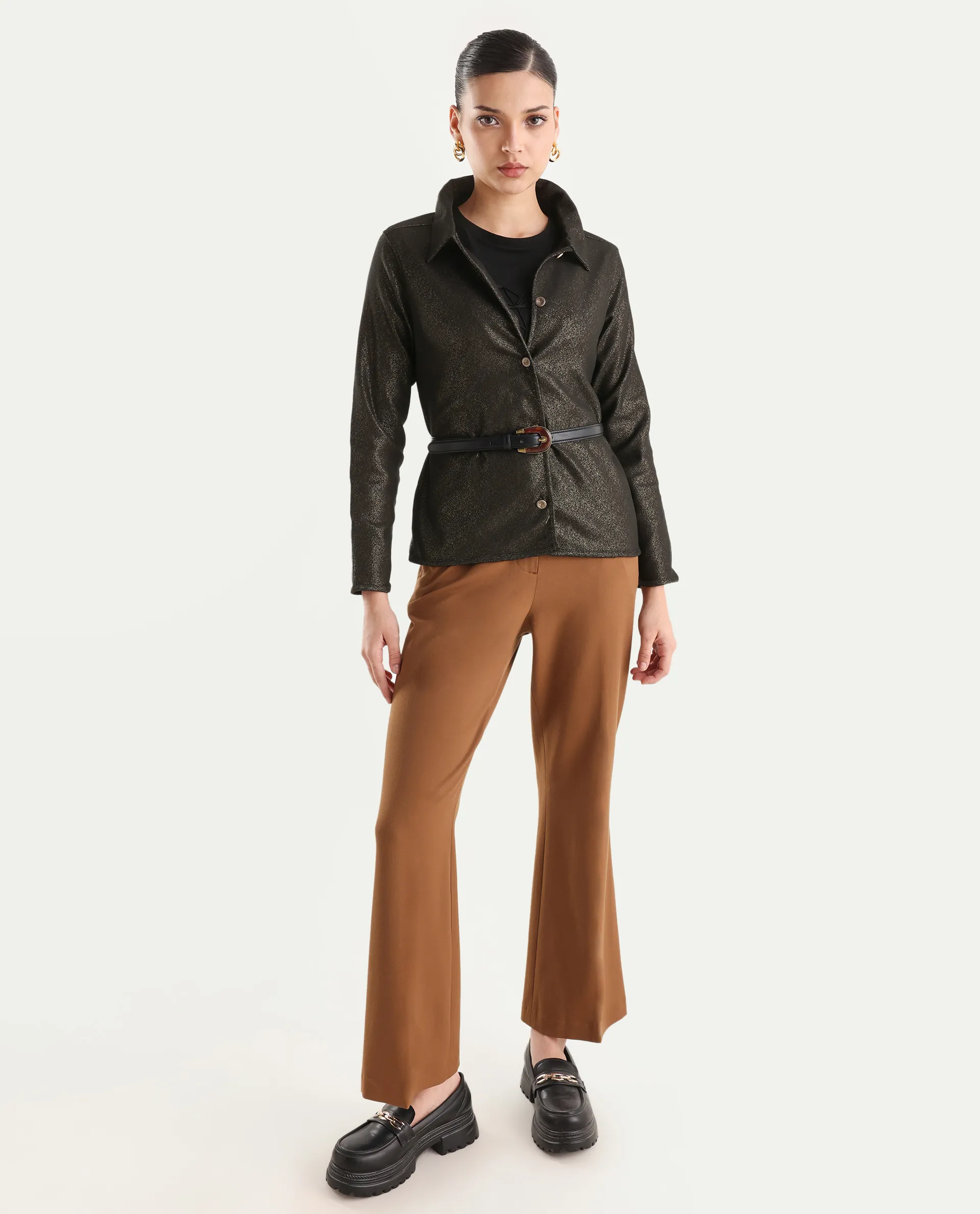 Rareism Women's Ribok Black Polyester Drop Collar Jacquard Regular Fit Jacket - Image 2
