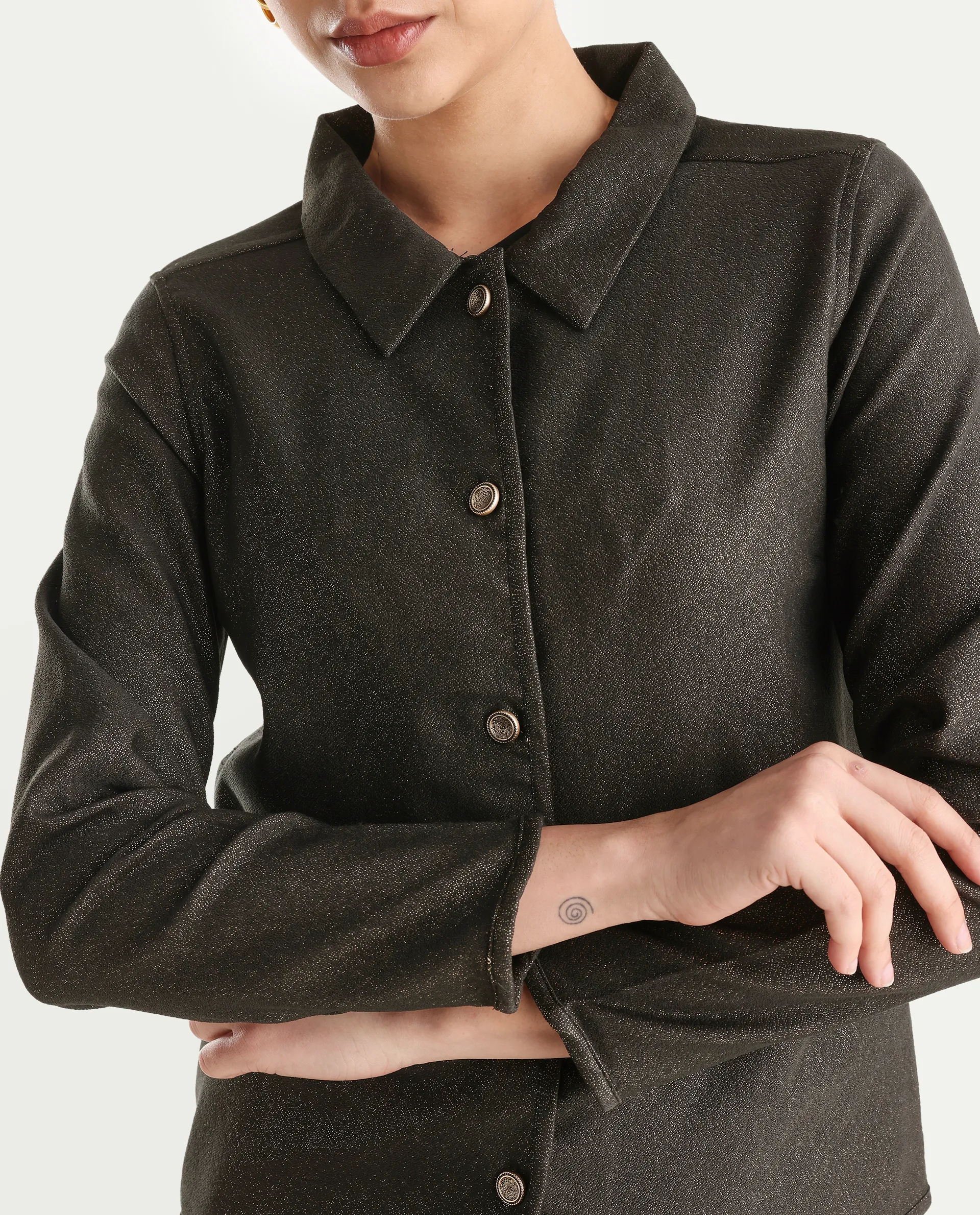 Rareism Women's Ribok Black Polyester Drop Collar Jacquard Regular Fit Jacket - Image 4