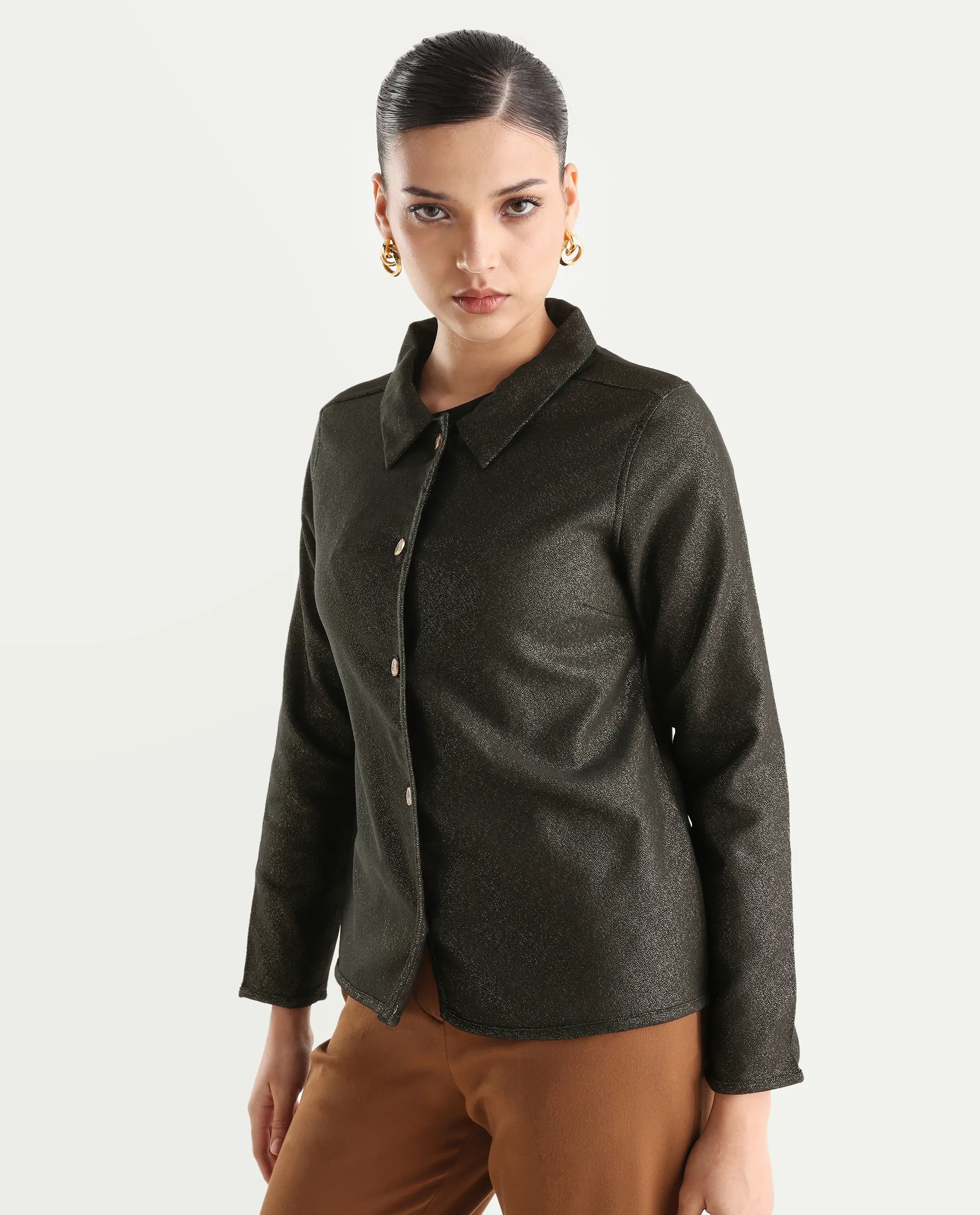 Rareism Women's Ribok Black Polyester Drop Collar Jacquard Regular Fit Jacket - Image 5