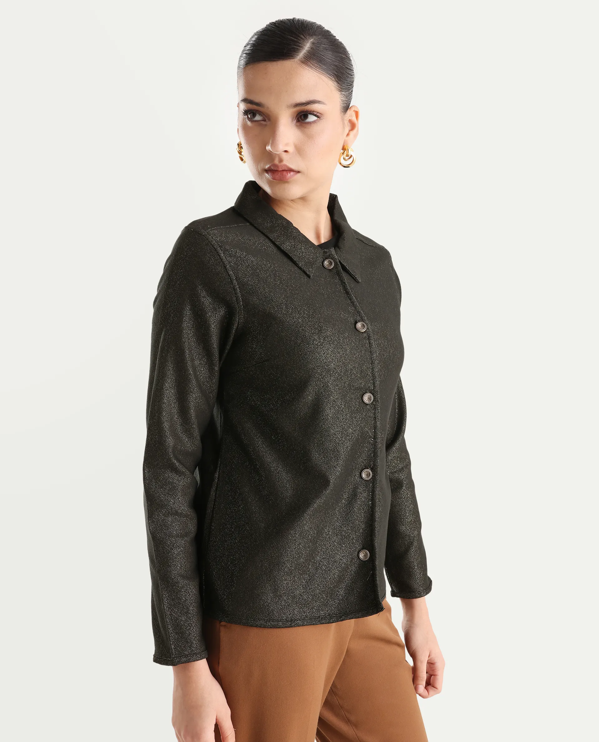 Rareism Women's Ribok Black Polyester Drop Collar Jacquard Regular Fit Jacket - Image 6