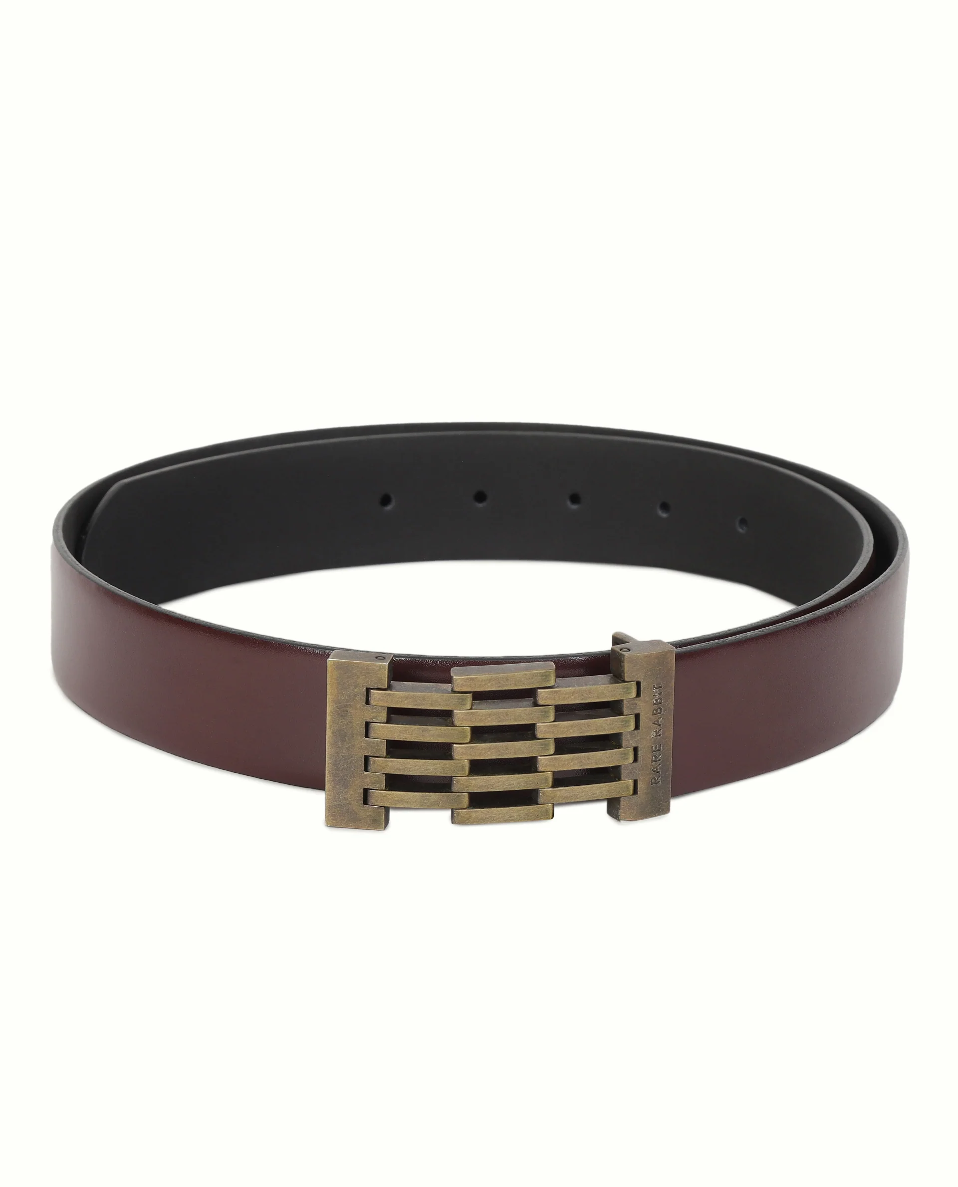 Rare Rabbit Men's Ribs Maroon Belts Leather Fabric