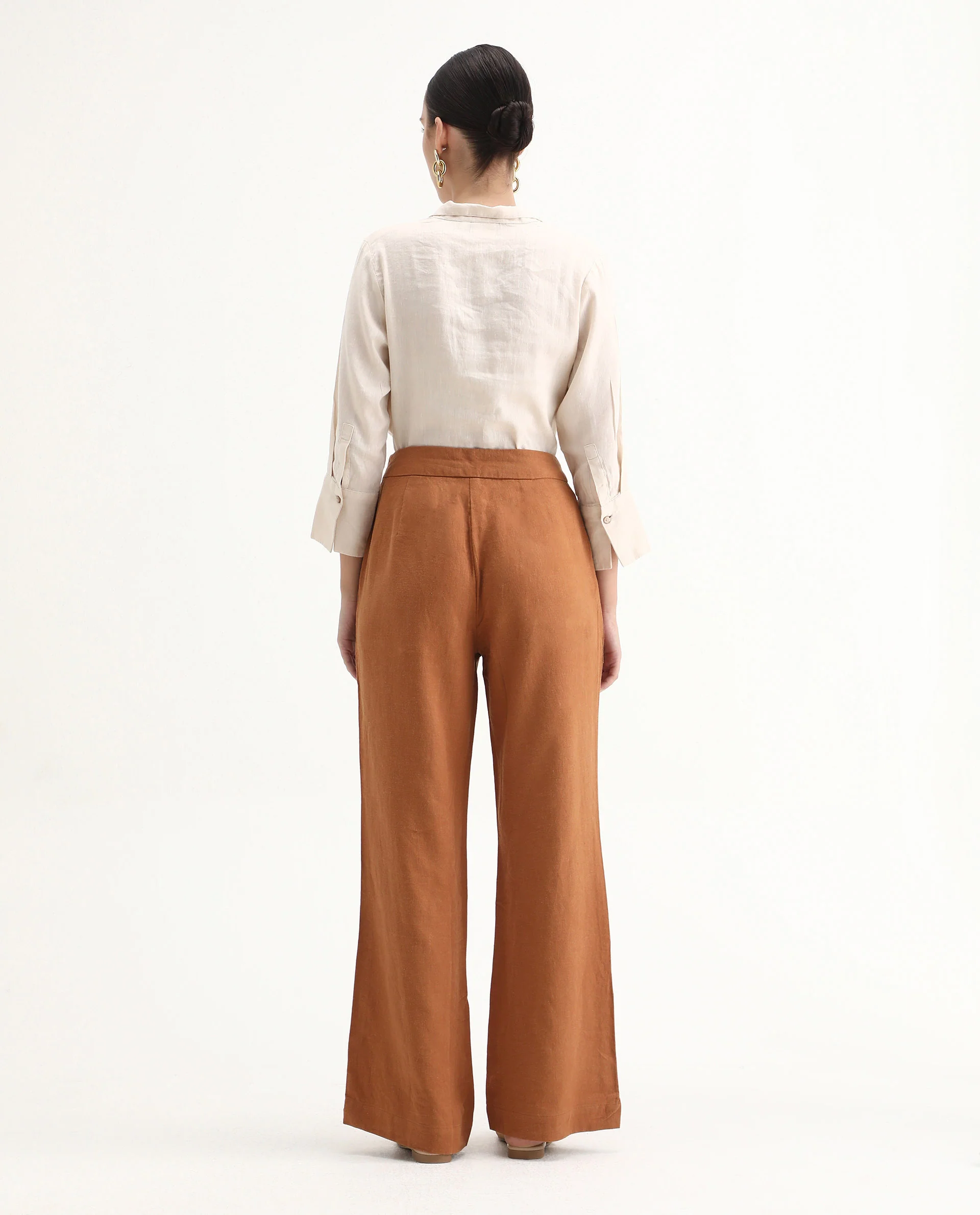 Rareism Women's Rica Pastel Orange Cotton Linen Plain Ankle Length Regular Fit Trouser - Image 8