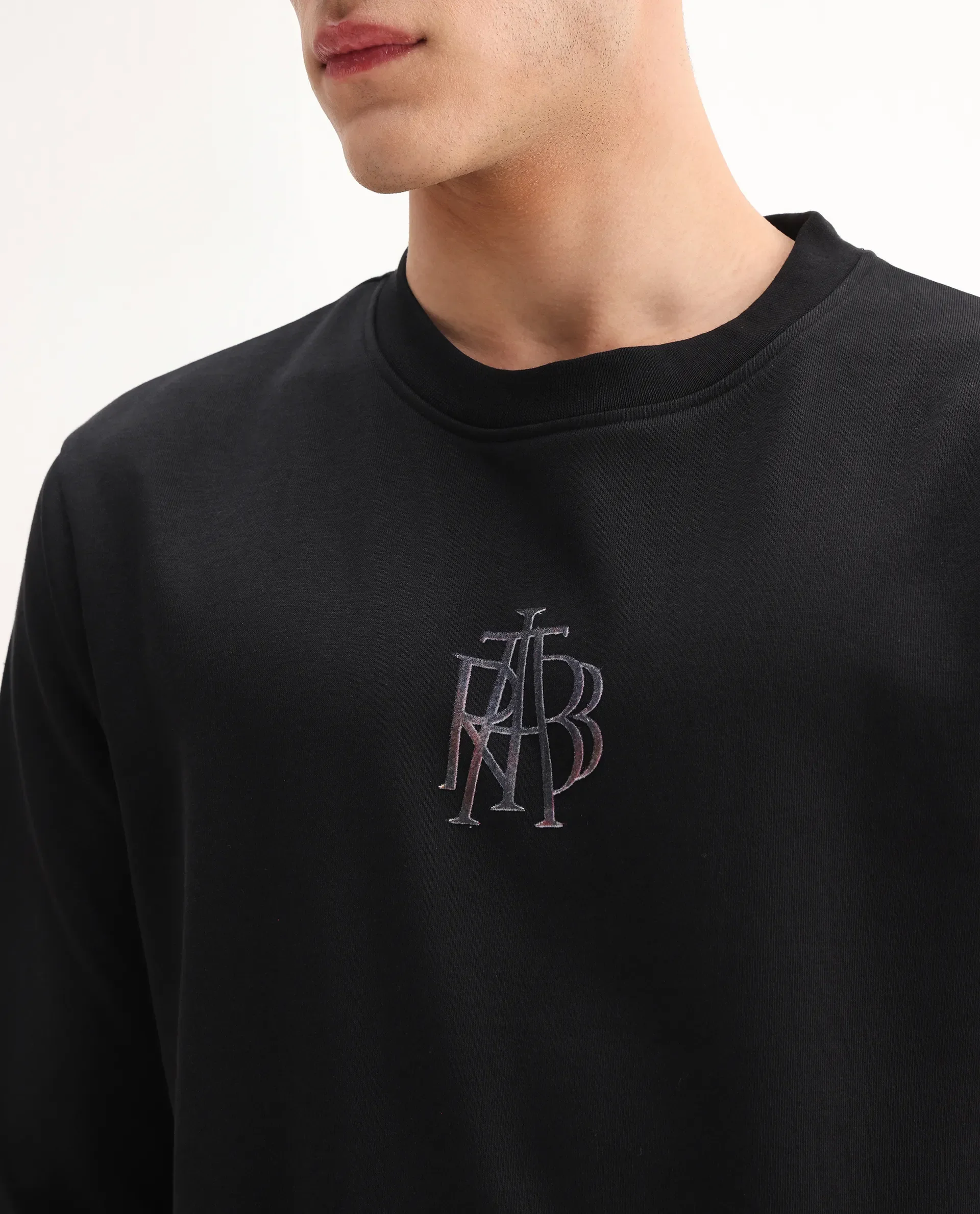 Rare Rabbit Men's Rick Black Cotton Blend Graphic Print Regular Fit Full Sleeve Crew Neck Sweatshirt - Image 3
