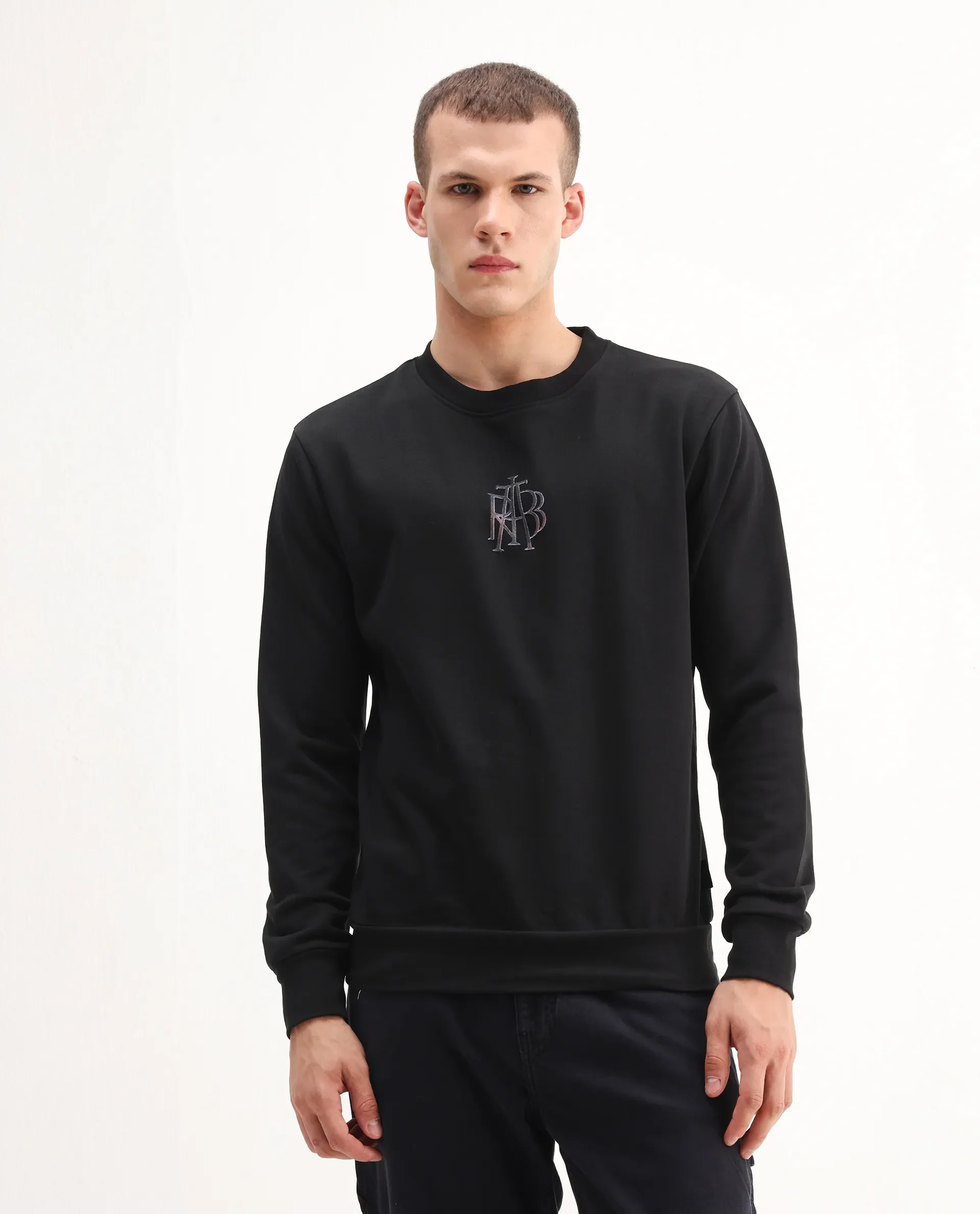 Rare Rabbit Men's Rick Black Cotton Blend Graphic Print Regular Fit Full Sleeve Crew Neck Sweatshirt - Image 5