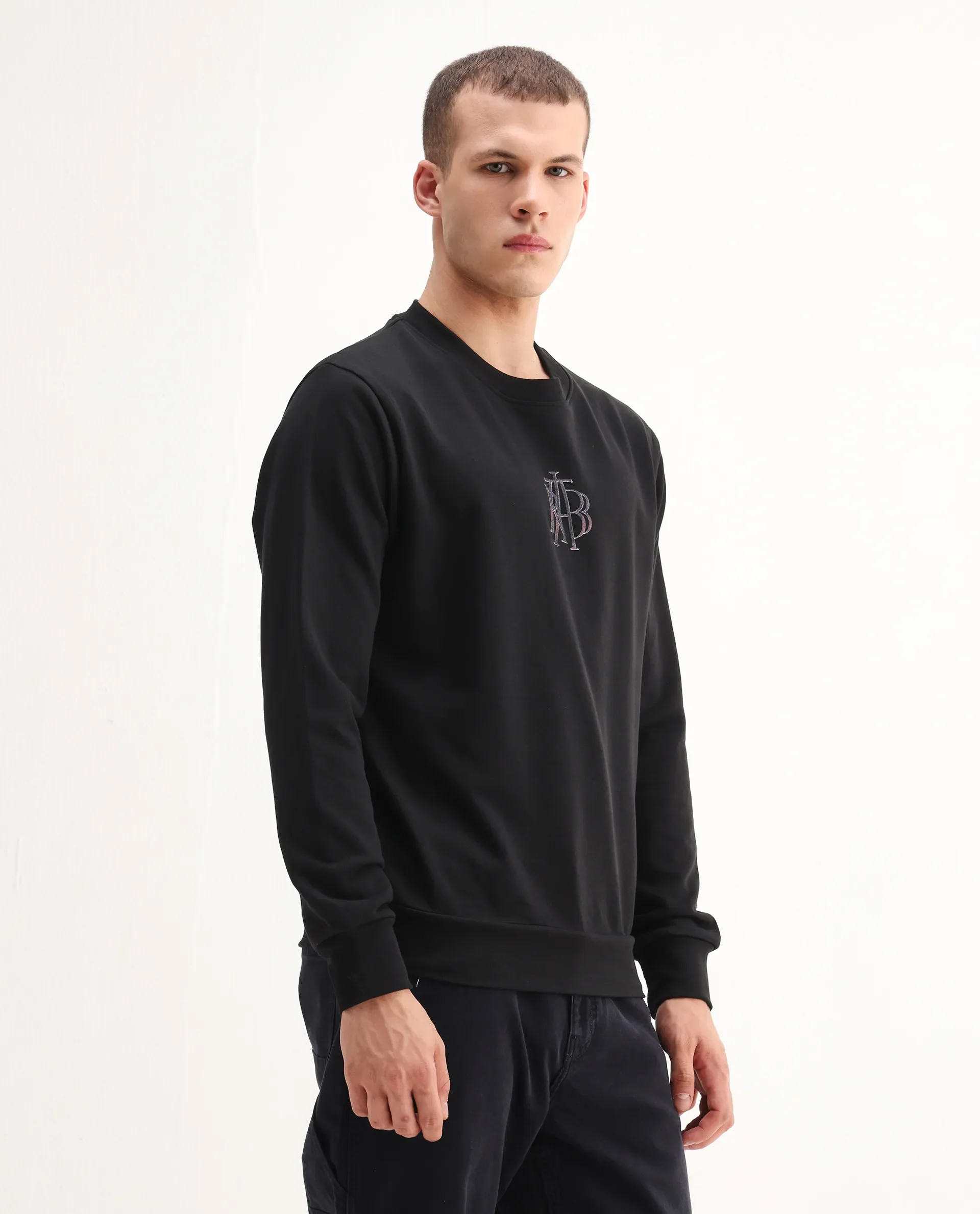 Rare Rabbit Men's Rick Black Cotton Blend Graphic Print Regular Fit Full Sleeve Crew Neck Sweatshirt - Image 6