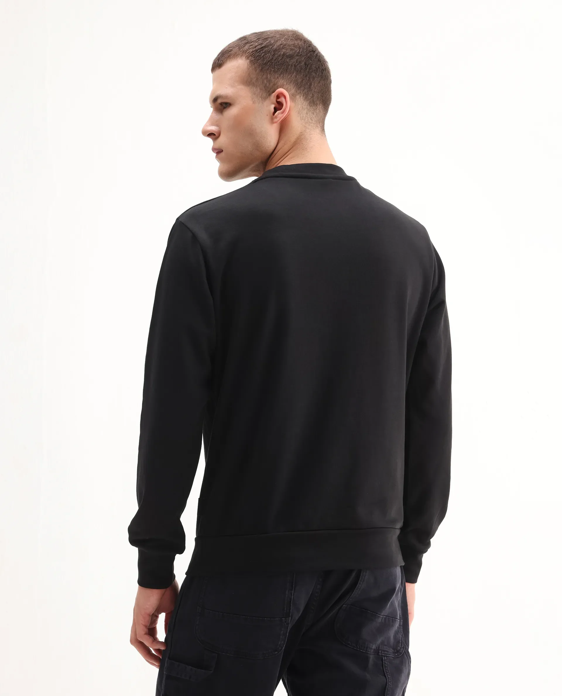Rare Rabbit Men's Rick Black Cotton Blend Graphic Print Regular Fit Full Sleeve Crew Neck Sweatshirt - Image 7